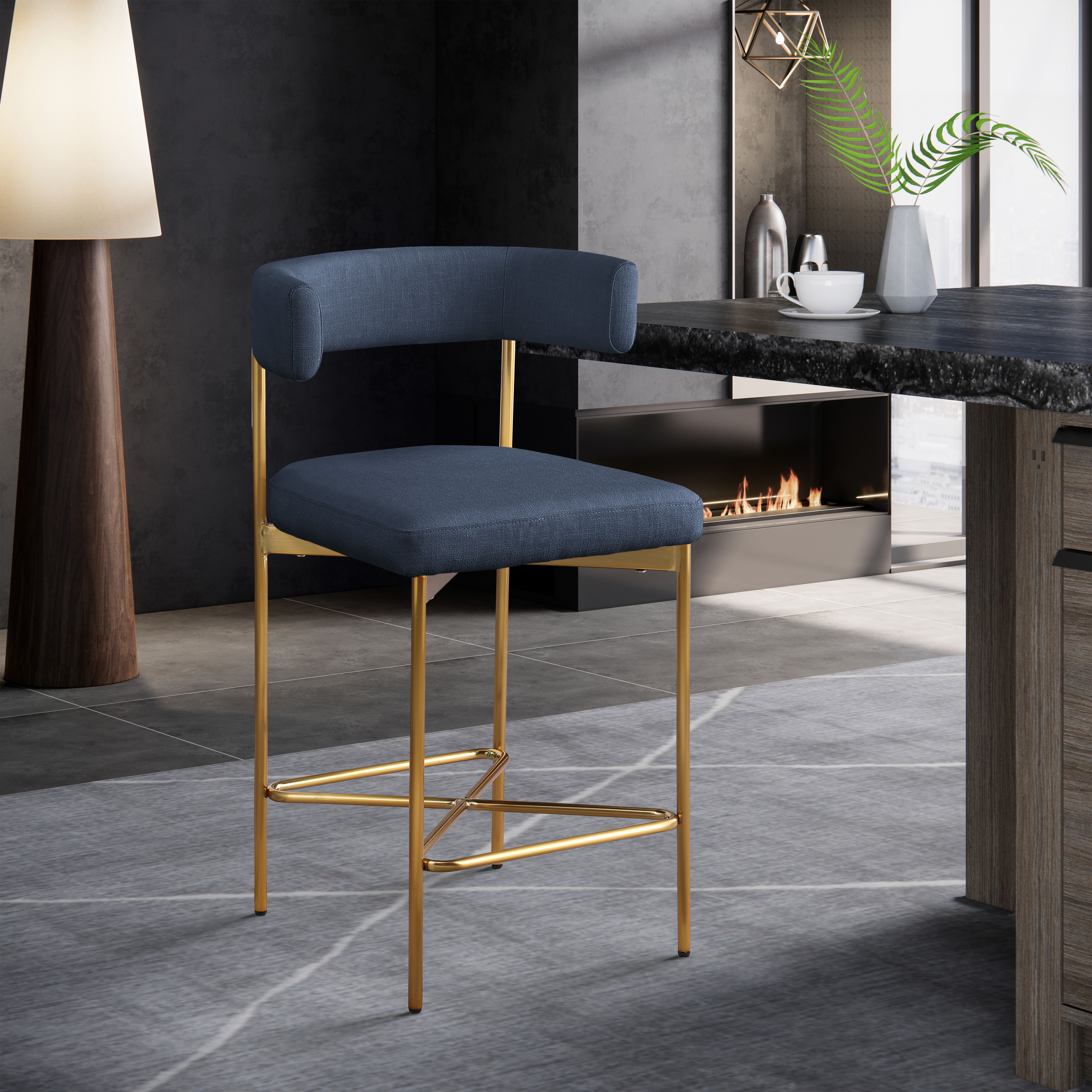 Rivage - Durable Stool With Gold Frame (Set of 2) - Deep Navy