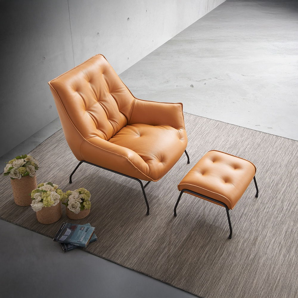 Zusa - Accent Chair & Ottoman - Sandstone Top Grain Leather, orange, view 6