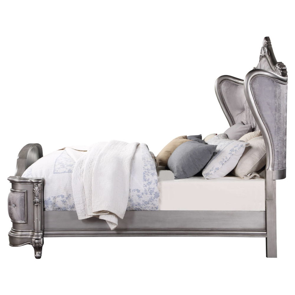 Ariadne - Queen Bed - Velvet & Antique Platinum, silver, view 3