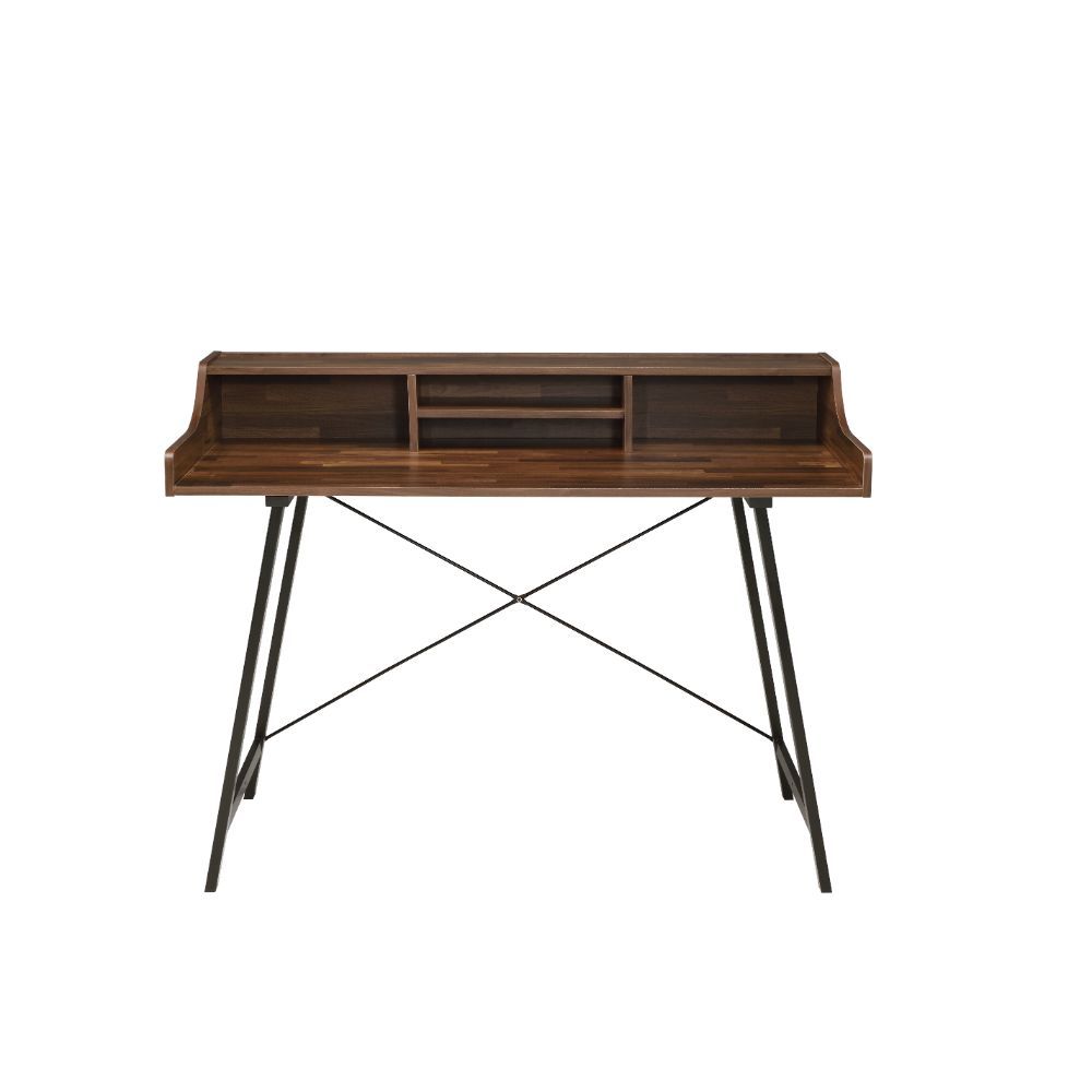 Sange - Writing Desk With USB - Walnut & Black, dark brown, view 2