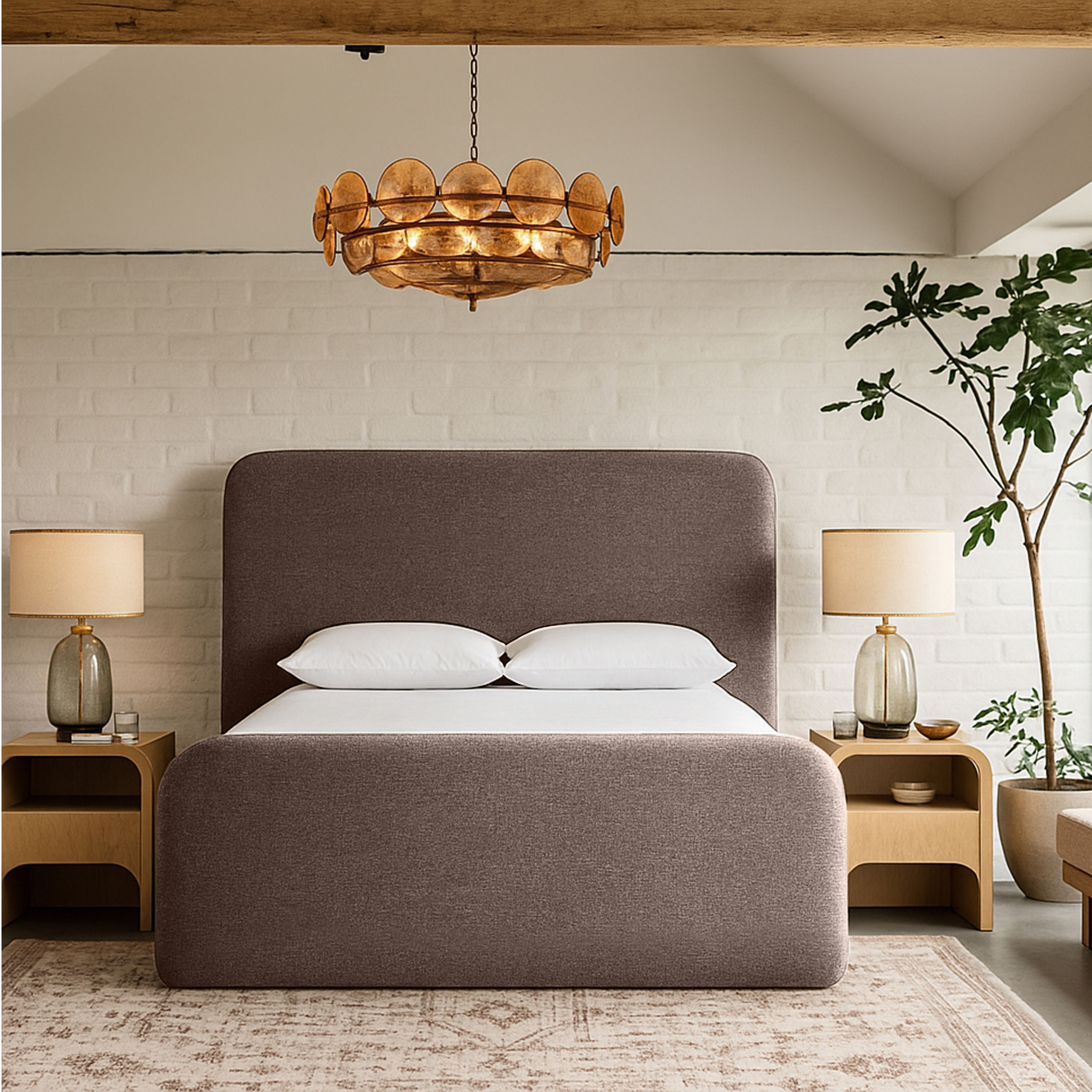 Fira - Linen Textured Fabric Upholstered Full Bed - Brown