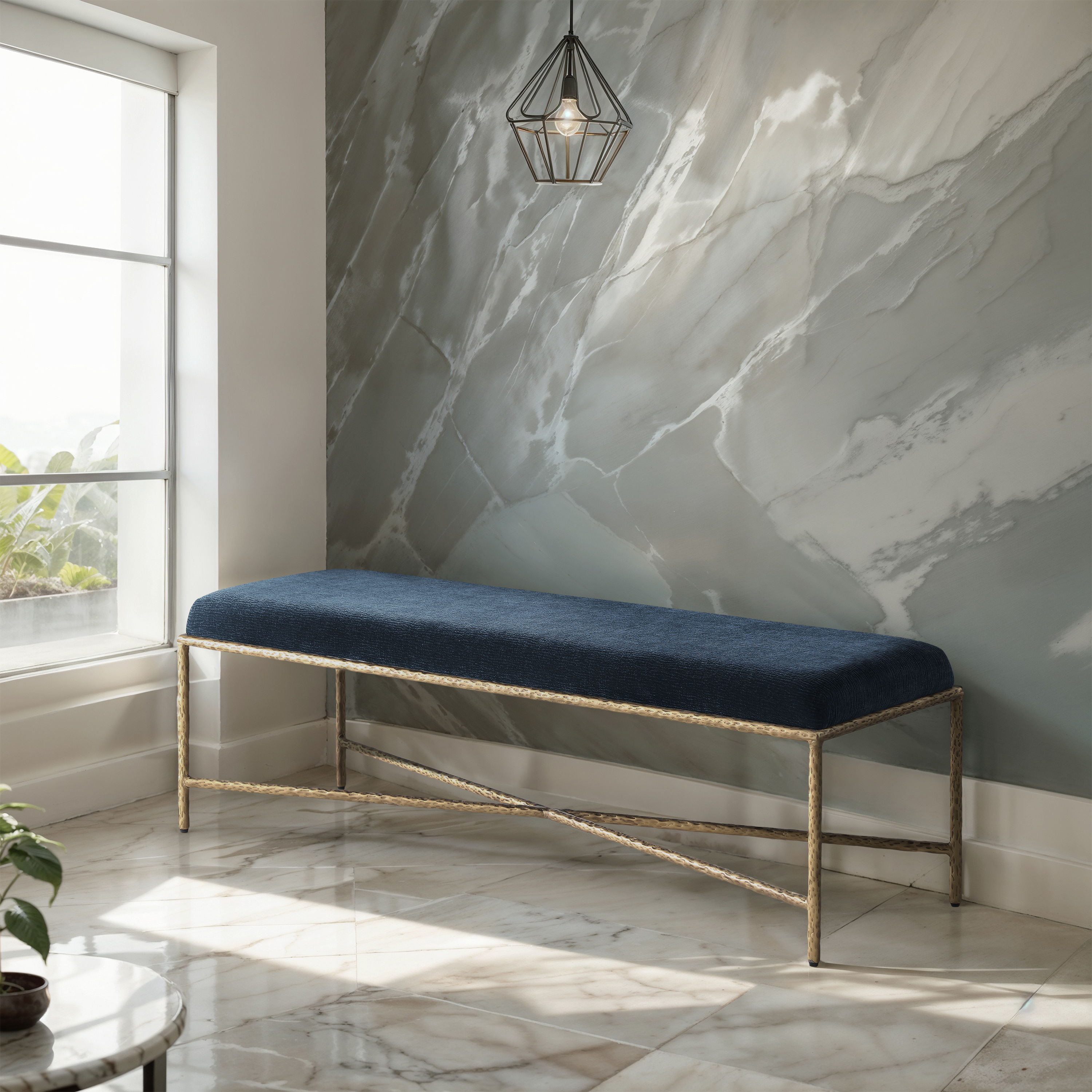 Valley - 54" Bench With Gold Frame - Navy