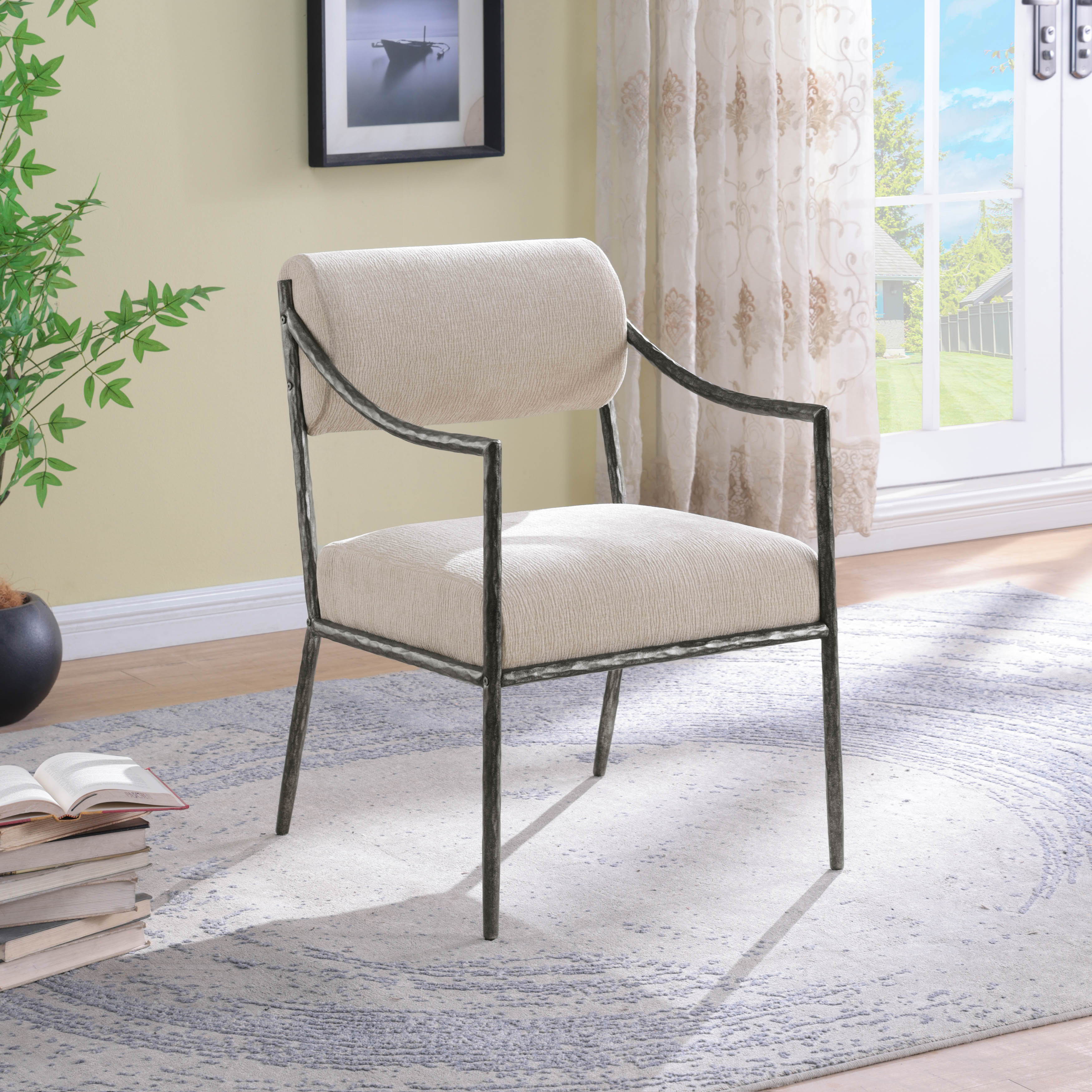 Bastille - Upholstered Dining Arm Chair (Set of 2) - Beige / Silver