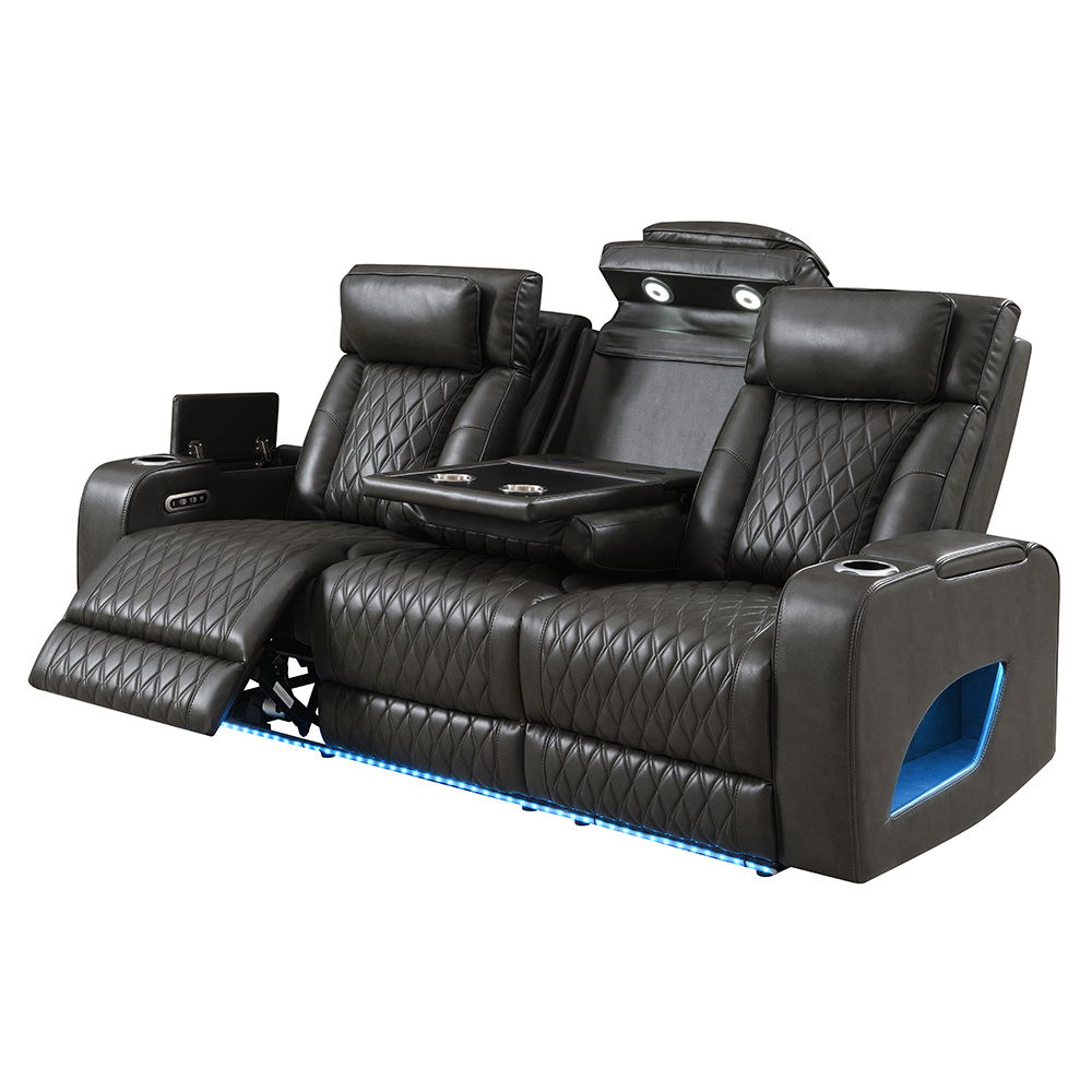Taddeo - Power Motion Sofa With Power Headrest, USB, Wireless Charger, LED & Reading Light - Dark Gray, dark gray, view 3