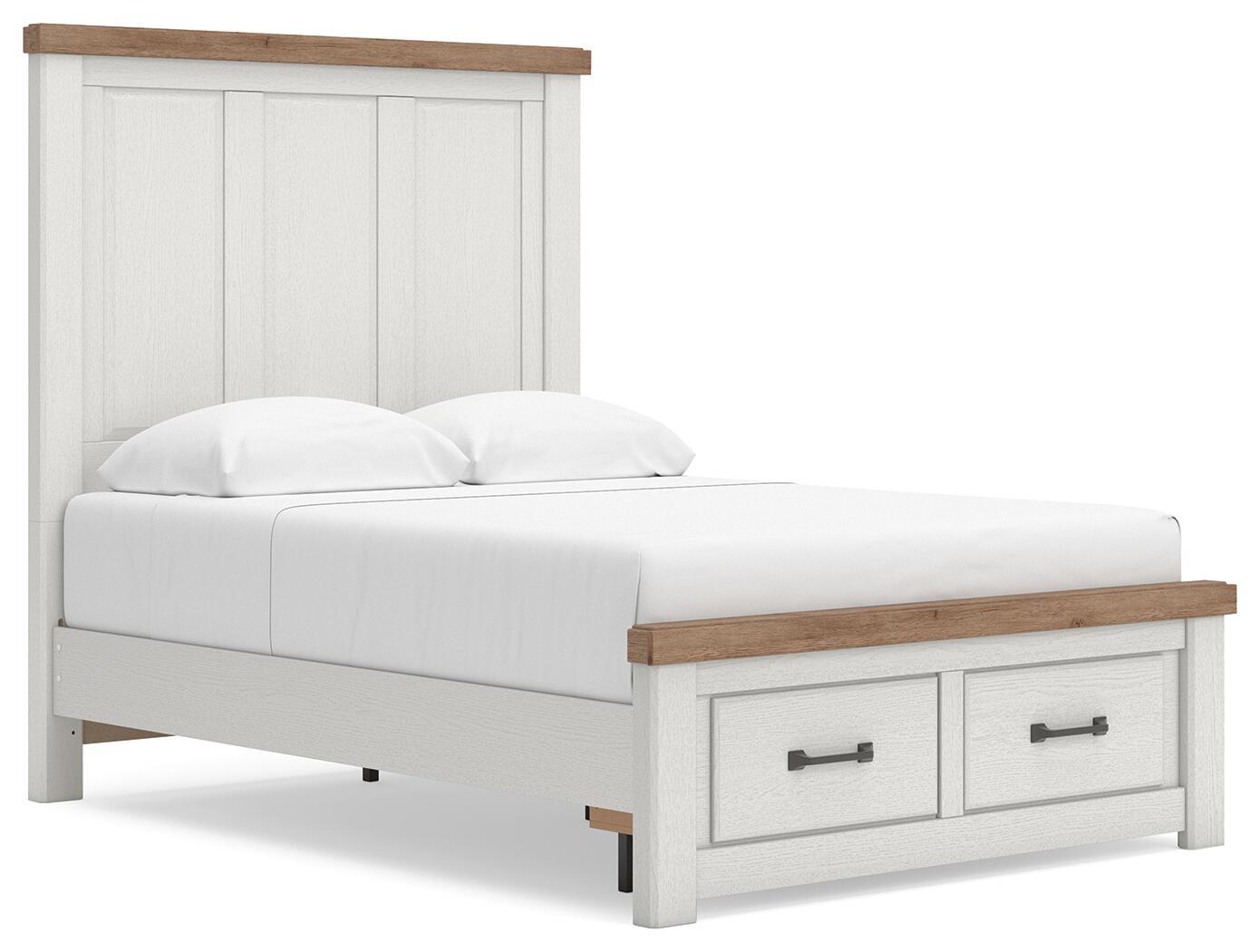 Savonport - Full Panel Storage Bed With Storage Footboard - White / Brown