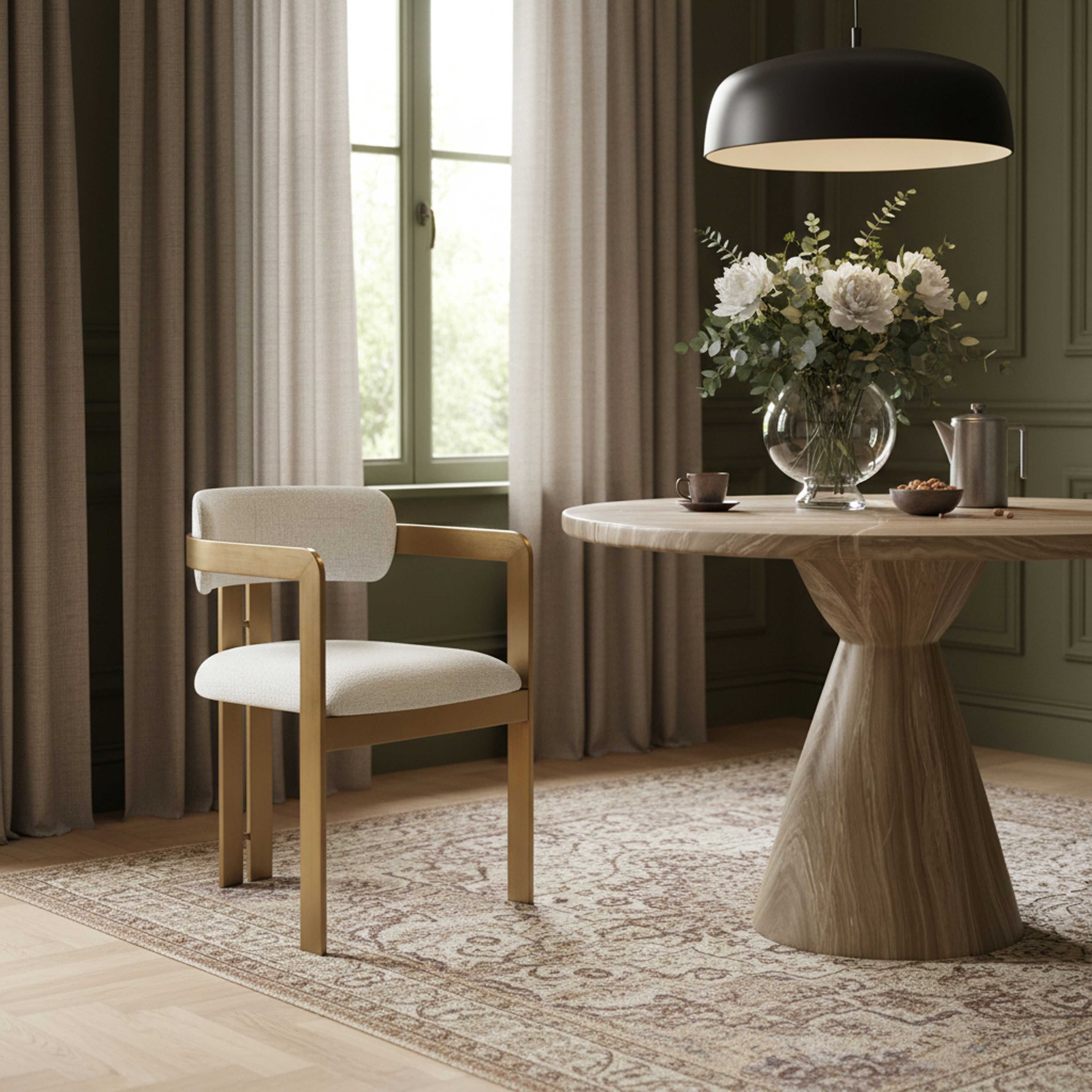 Aurum - Linen Textured Fabric Upholstered Dining Chair (Set of 2) - Cream