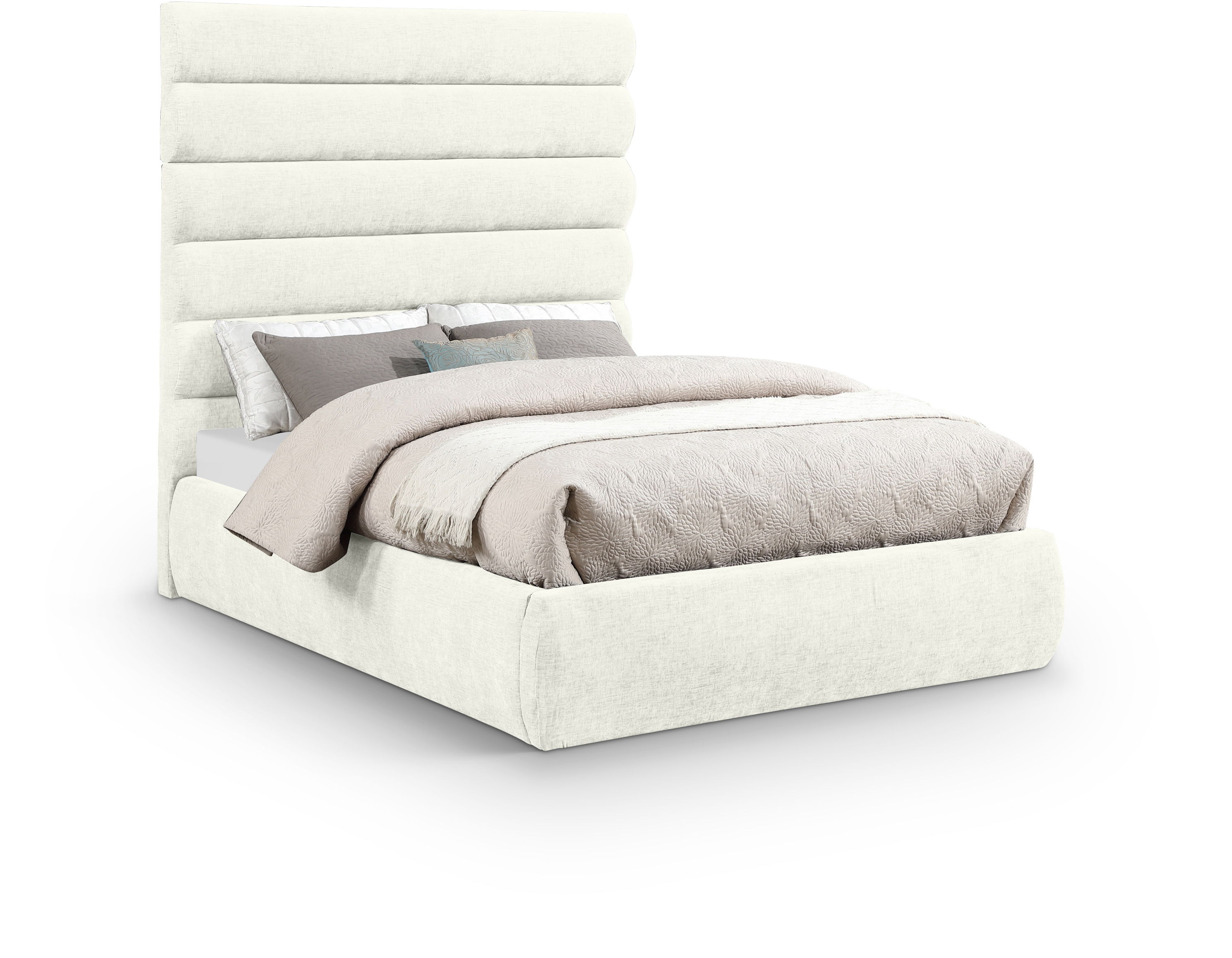 Adam - Chenille Fabric Full Bed With 70.5" Headboard - Cream