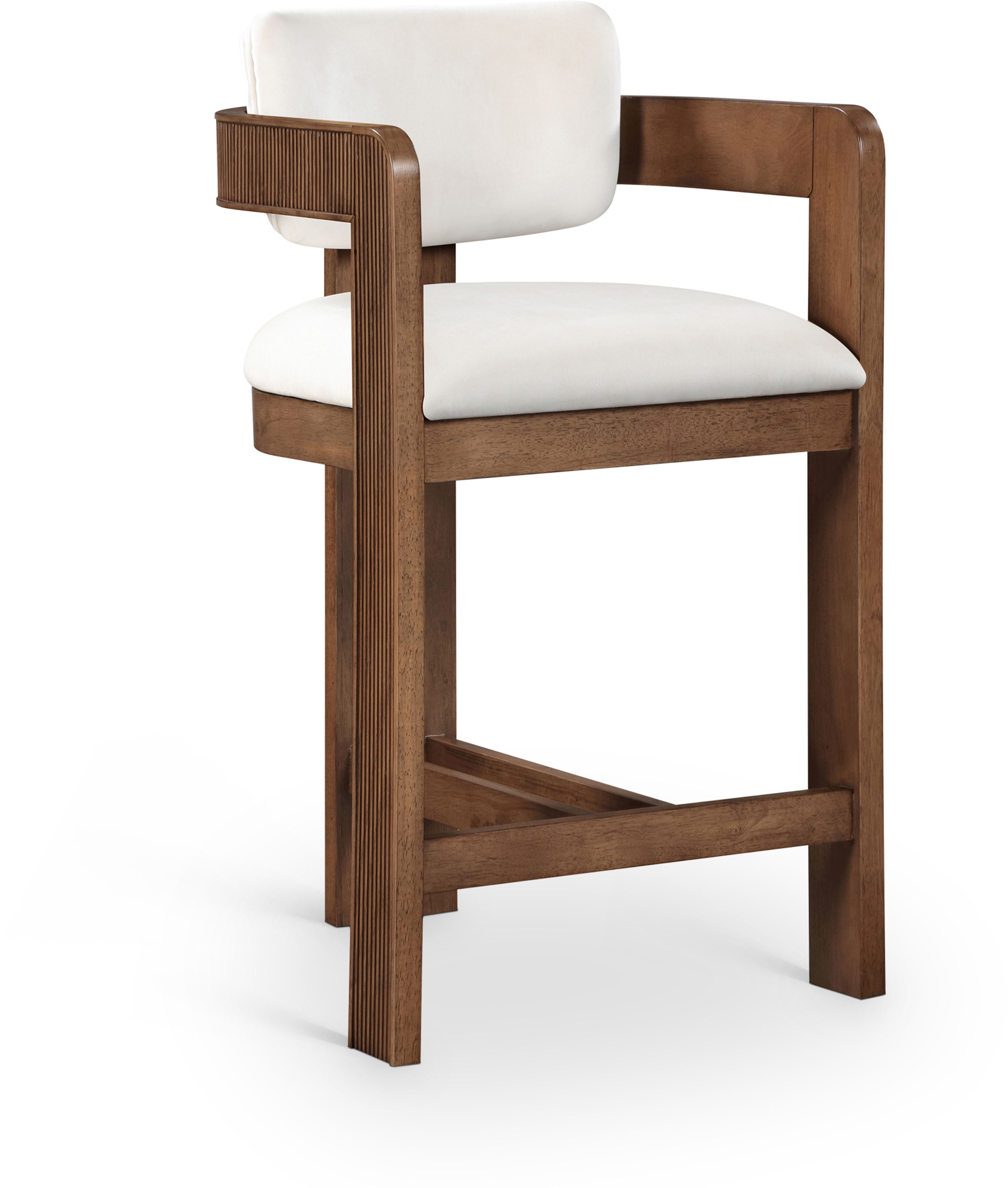 Sacha - Velvet Stool With Brown Base - White