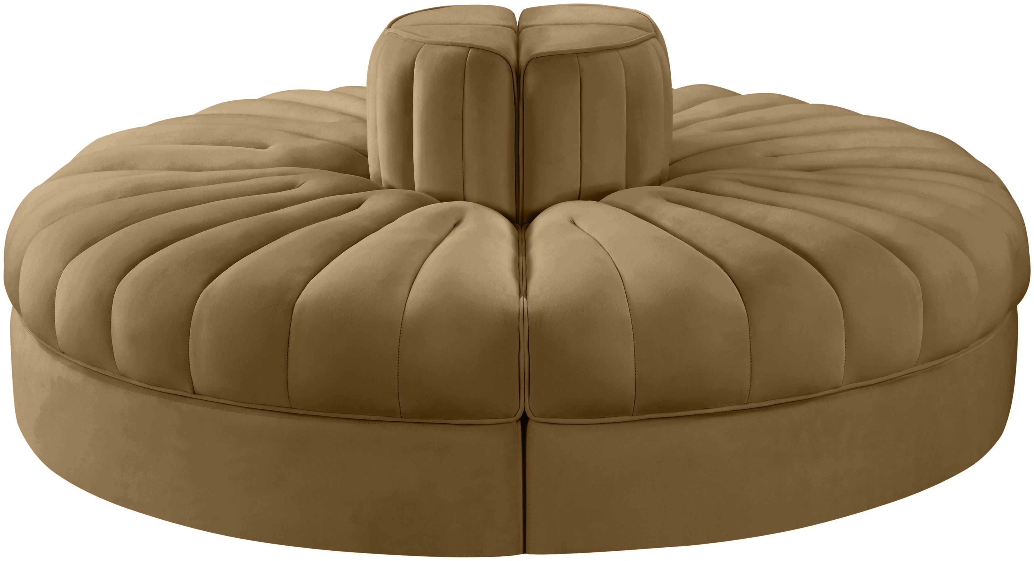 Rummi - Round Velvet Performance Fabric Upholstered 4 Piece Modular Sofa - Saddle