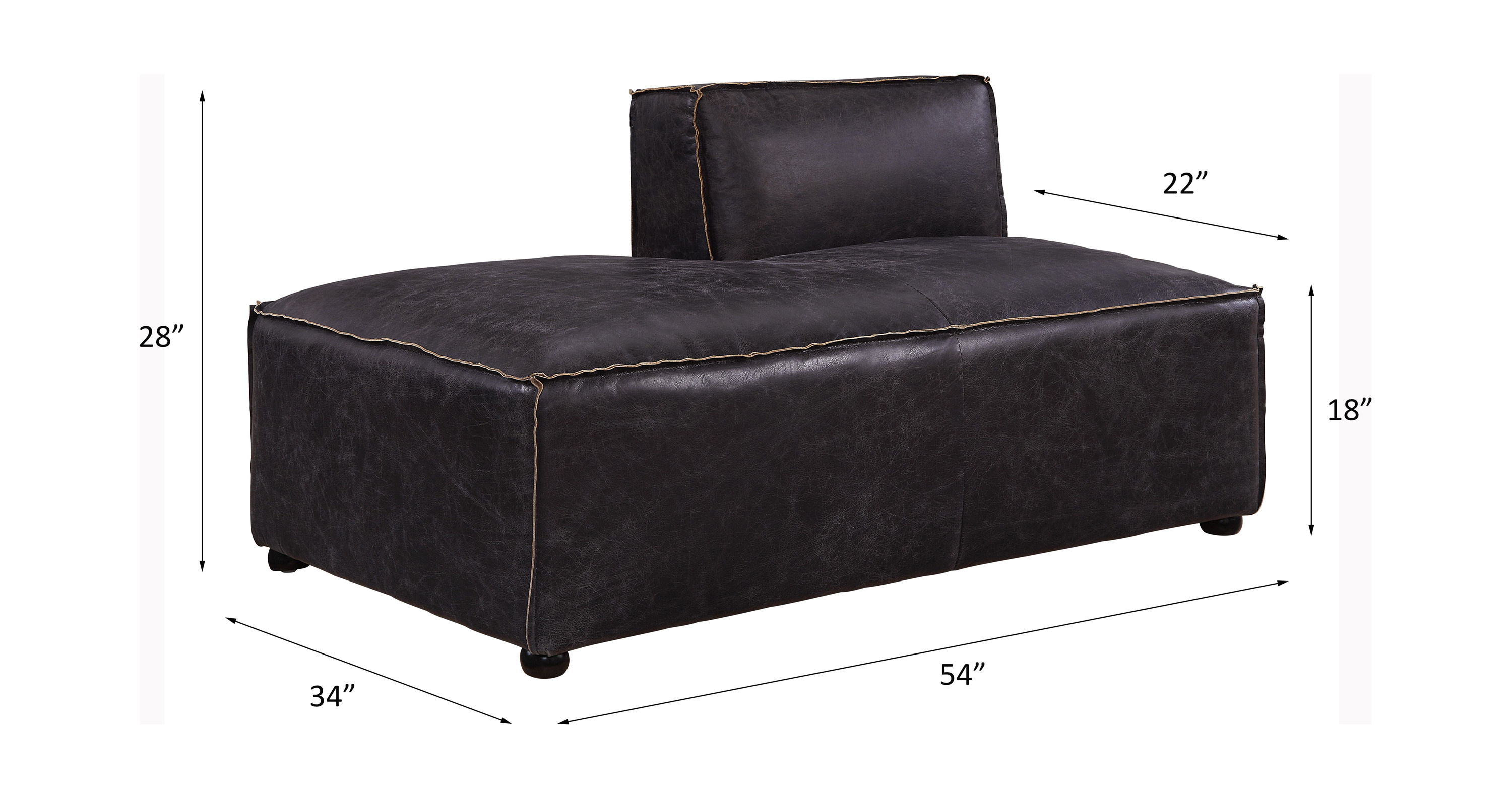Birdie - Modular Chaise - Antique Slate Top Grain Leather, black, view 4
