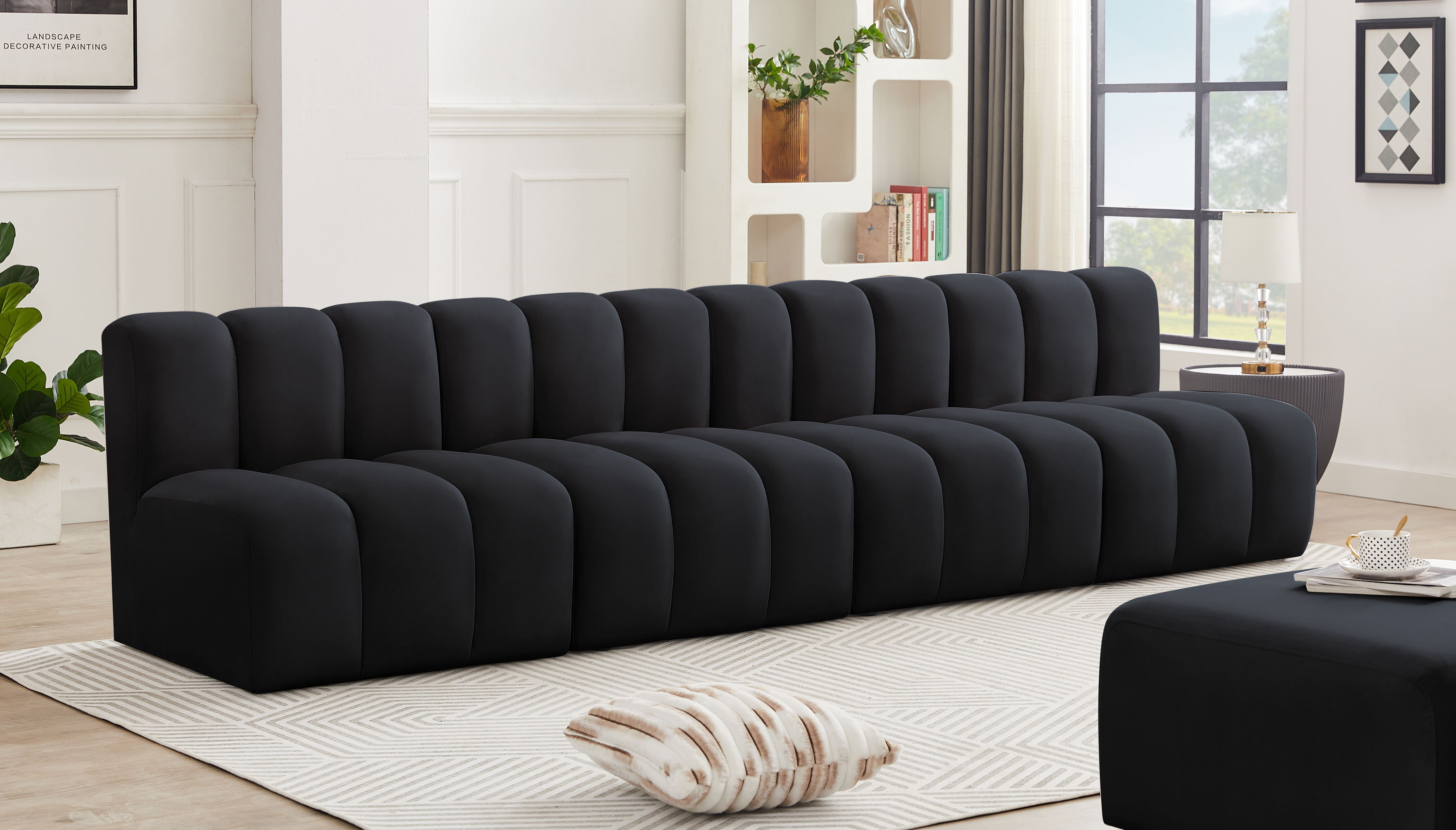 Arc - Velvet 4 Pieces Modular Sofa - Black