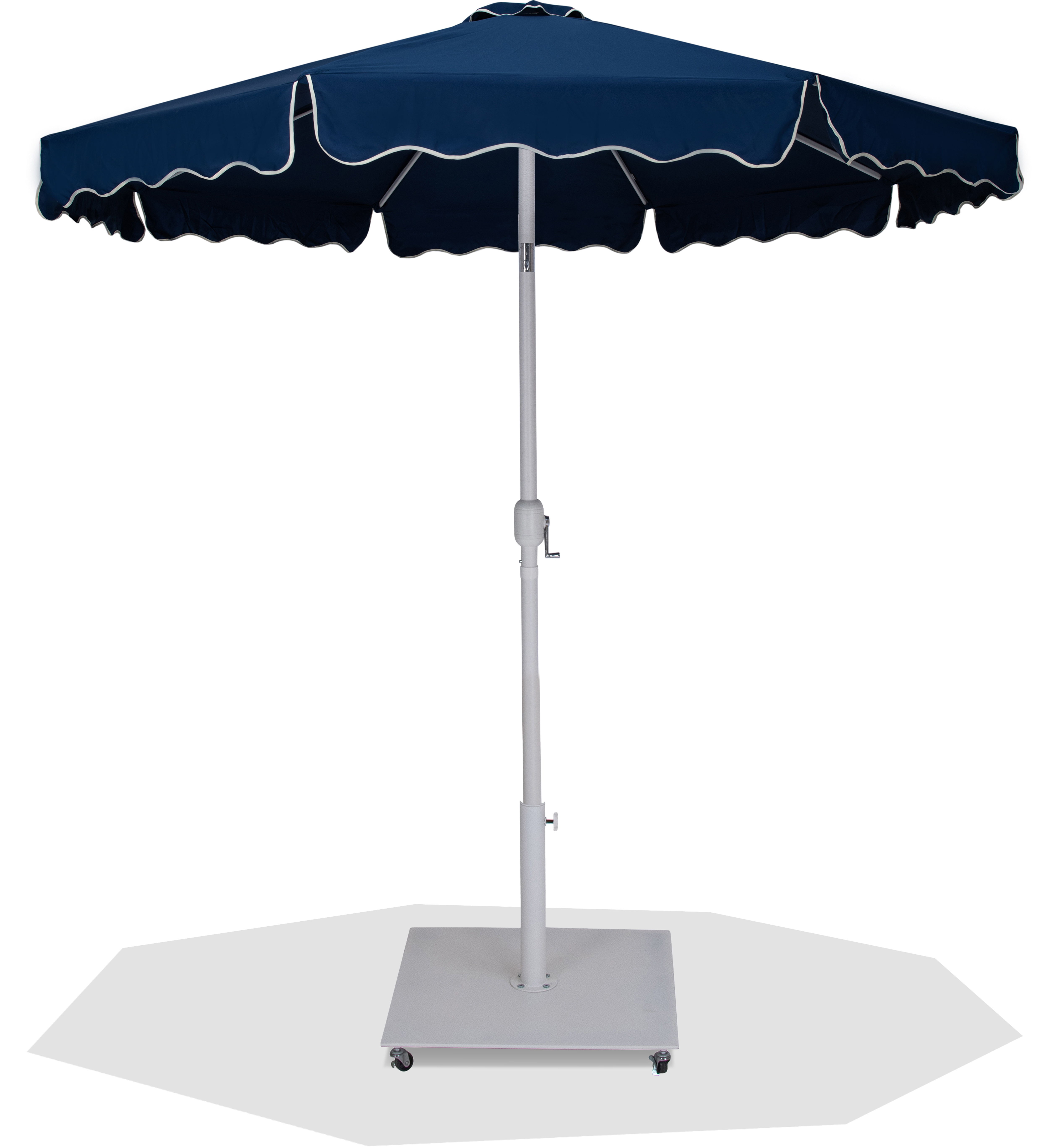 Amalfi - Fabric With Cream Piping Aluminum Patio Umbrella With White Base / White Pole - Navy