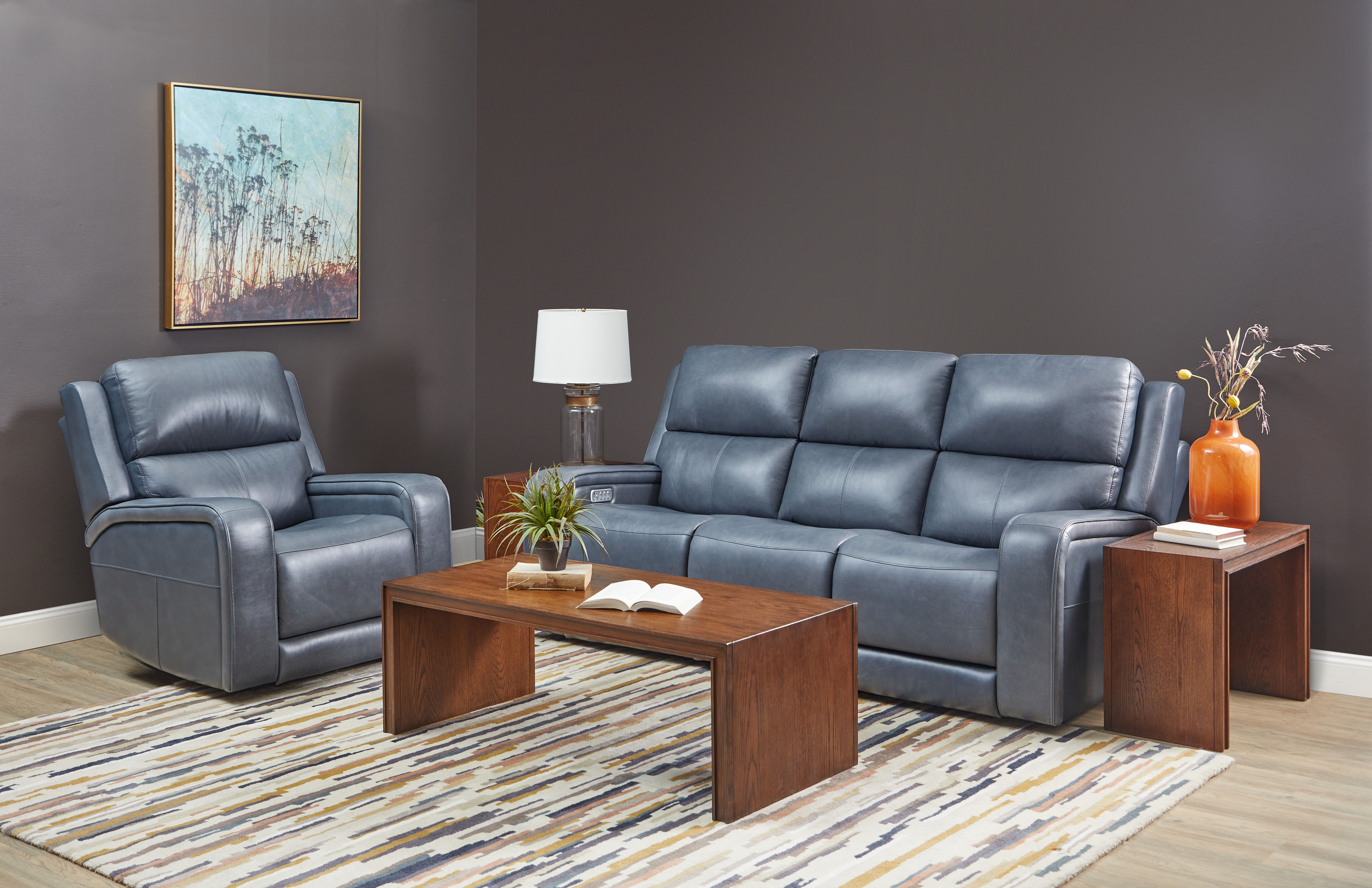 Oasis - Power Recliner With Power Headrest, Lumbar, Heat & Massage - Storm, blue, view 7