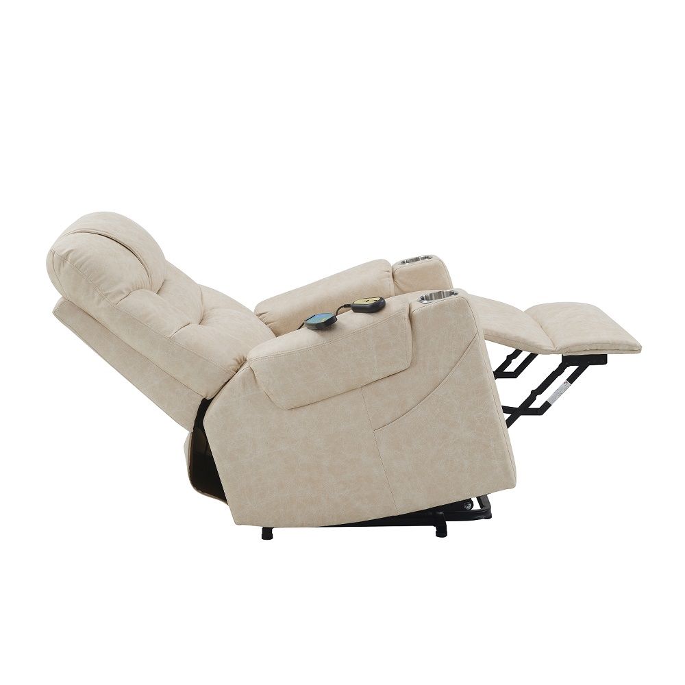 Nairi - Power Recliner With Lift & Heating & Massage - Ivory Leather Aire, beige, view 7