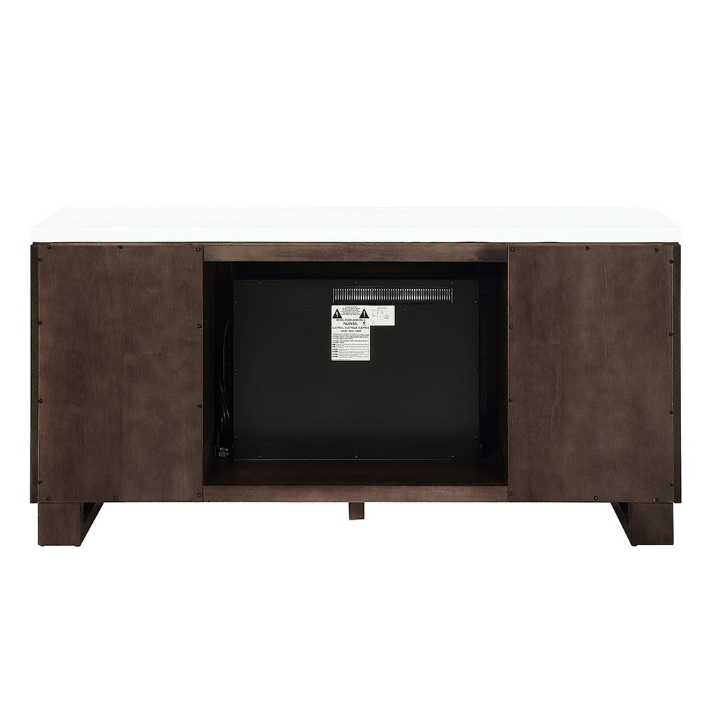 Edwyn - Server With Fireplace - Natural Marble Top & Espresso, dark brown, view 5