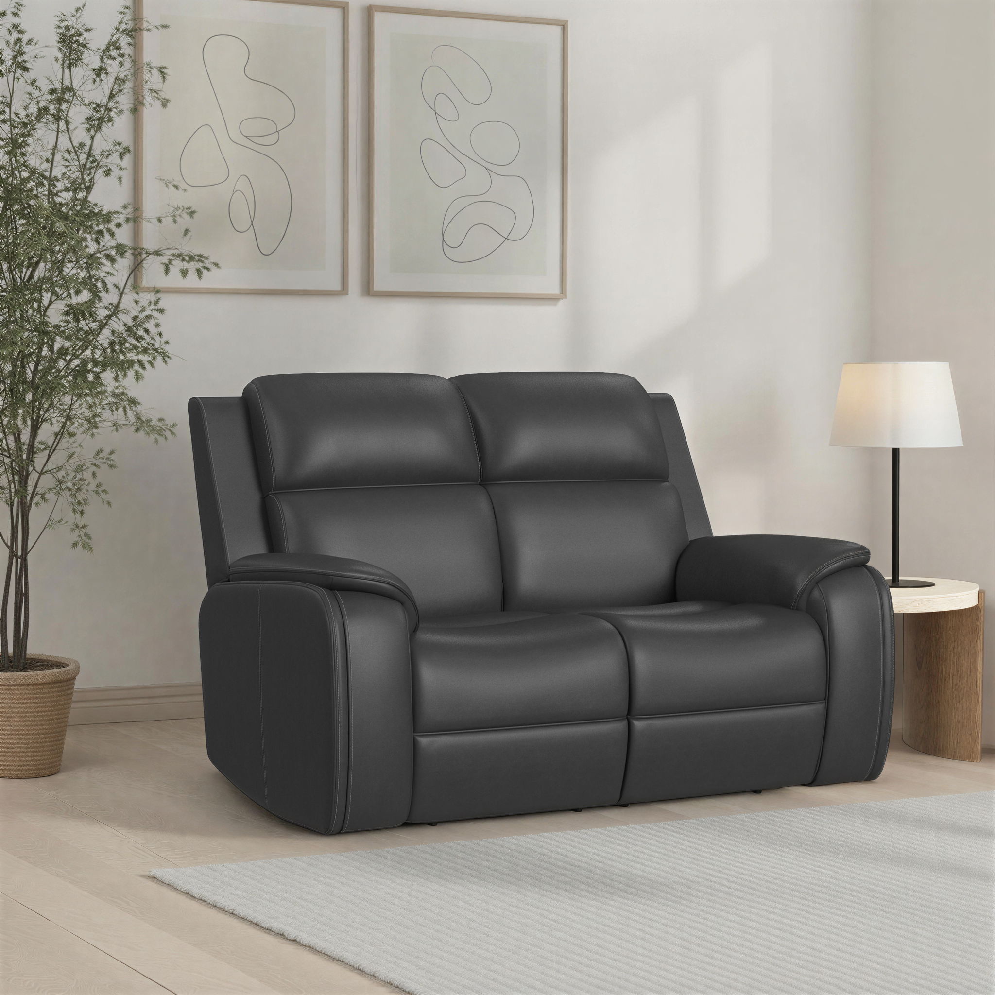 Ziggy - Power Reclining Loveseat With Power Headrest, Lumbar, Heat & Massage - Iron, black