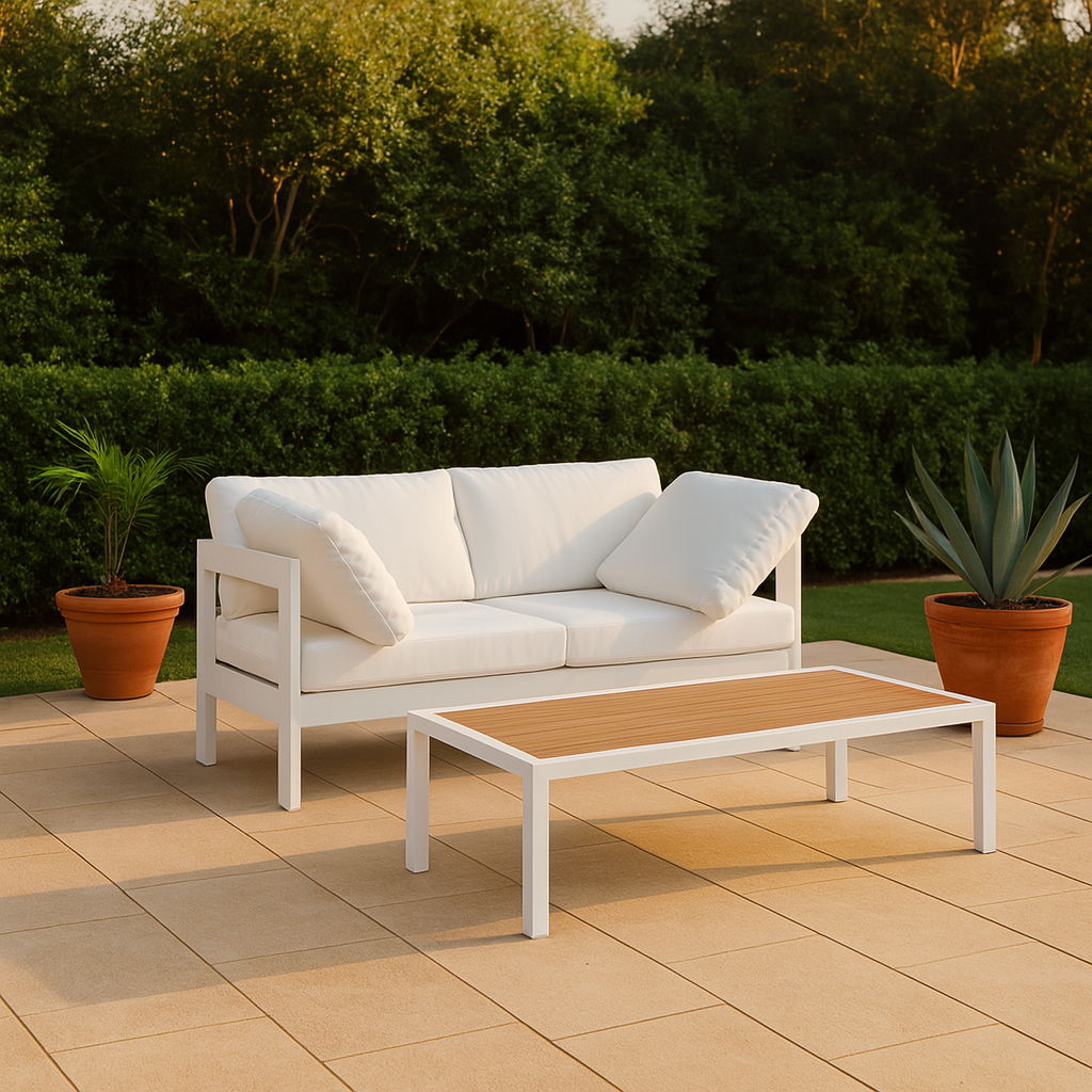 Nizuc - Outdoor Patio 2 Piece Modular Sofa With White Frame - White