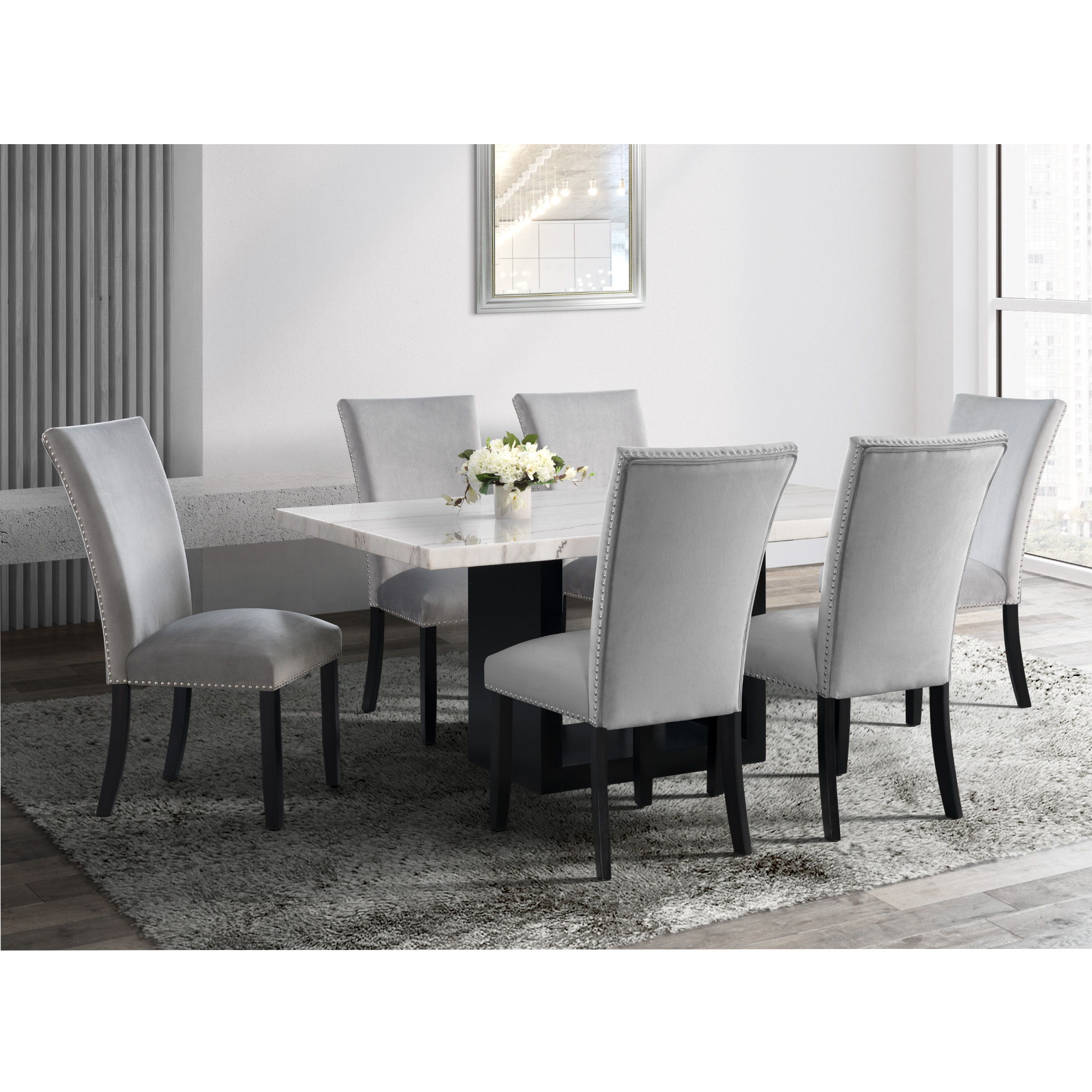 Valentino - 5 Piece Dining Set (Table And Four Chairs) - White / Gray