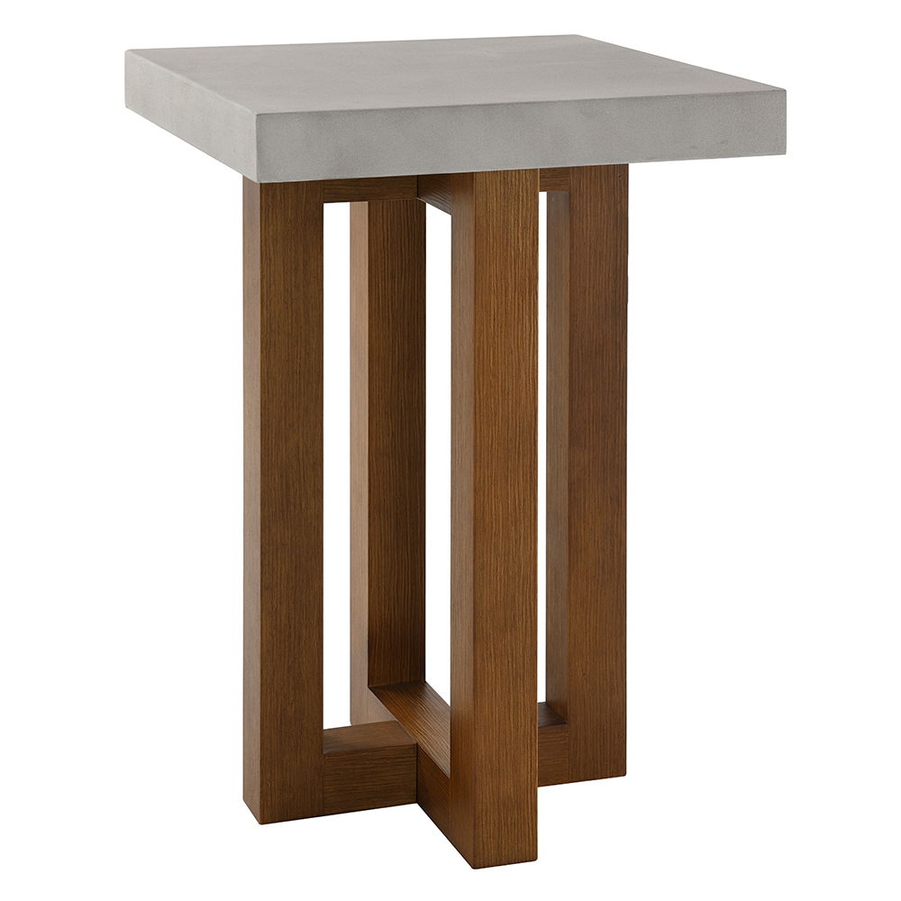 Keven - End Table - Faux Concrete Top & Walnut, light brown