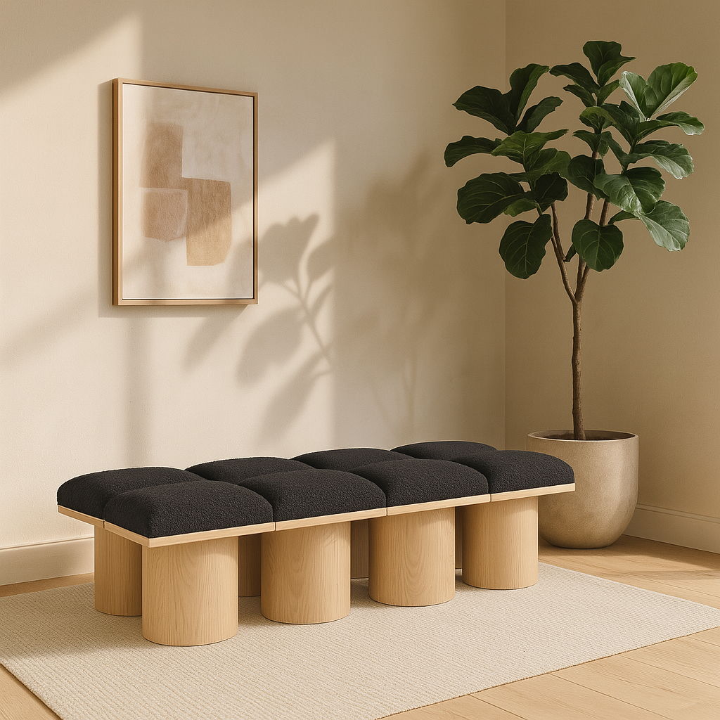 Pavilion - 72" 8 Piece Modular Bench With Natural Base - Black