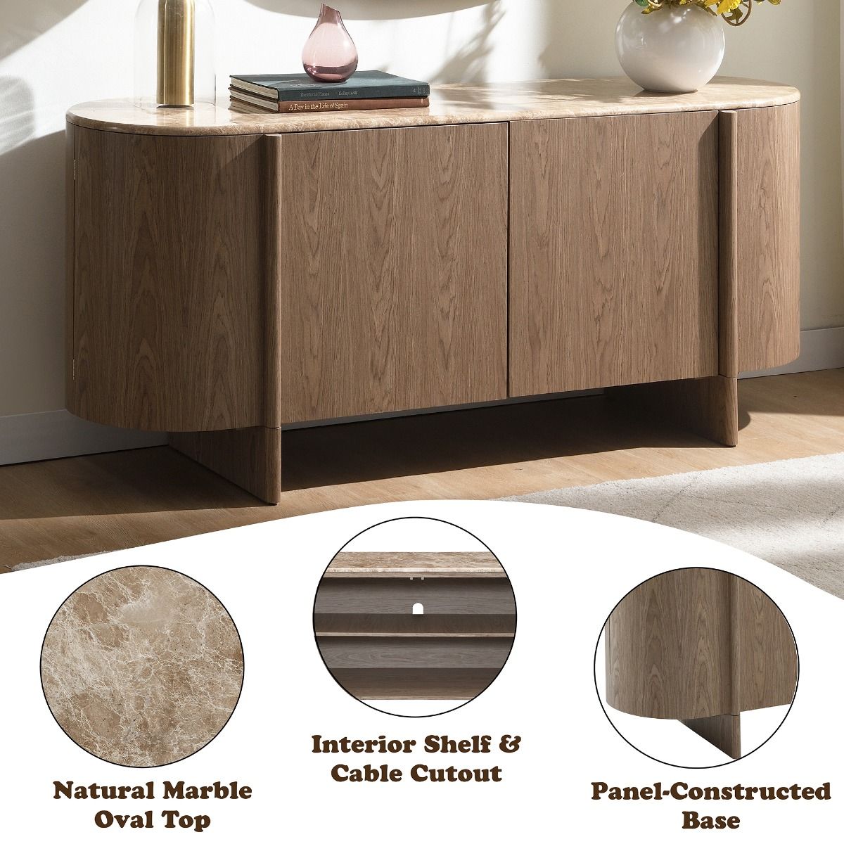 Markku - Console Table With Natural Marble - Oak, dark brown, view 8
