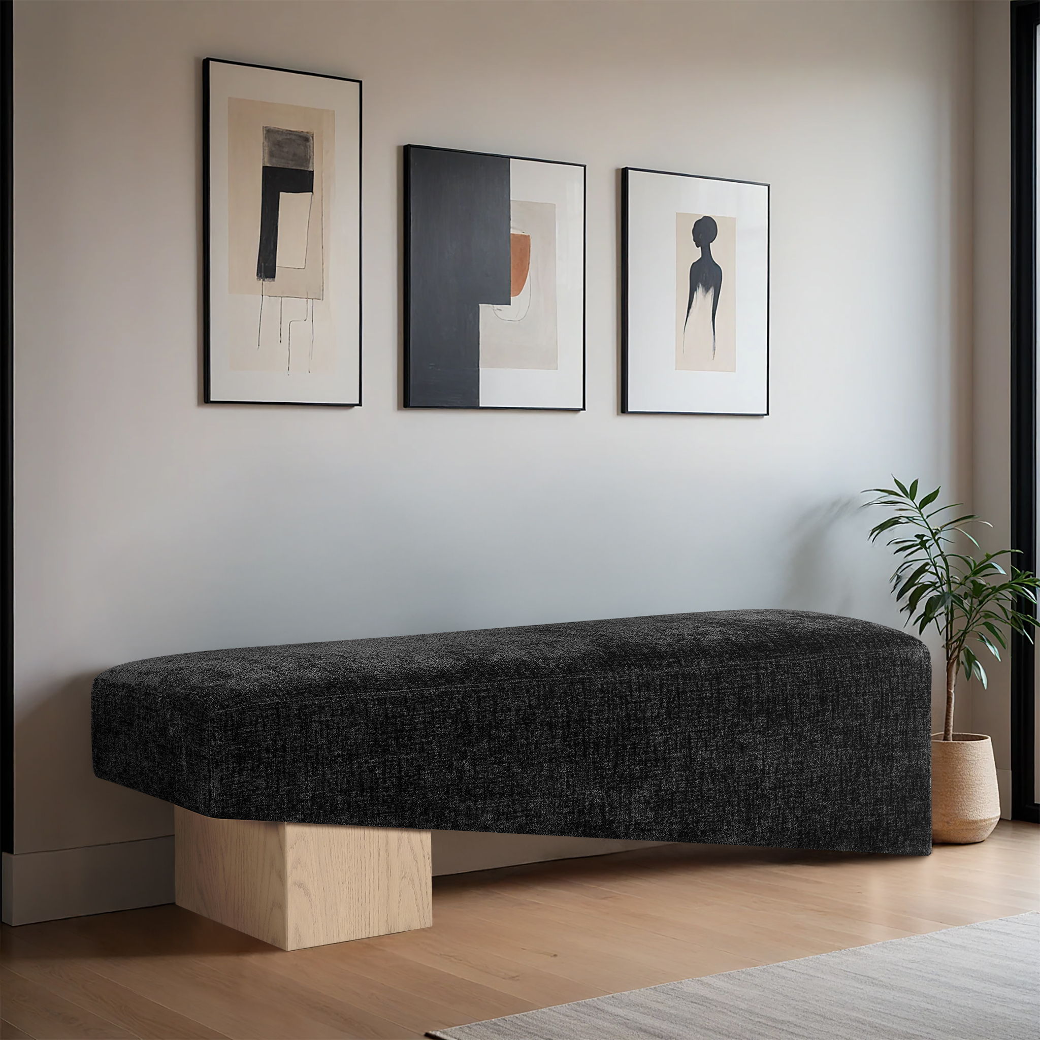 Alora - Bench With Natural Base - Black
