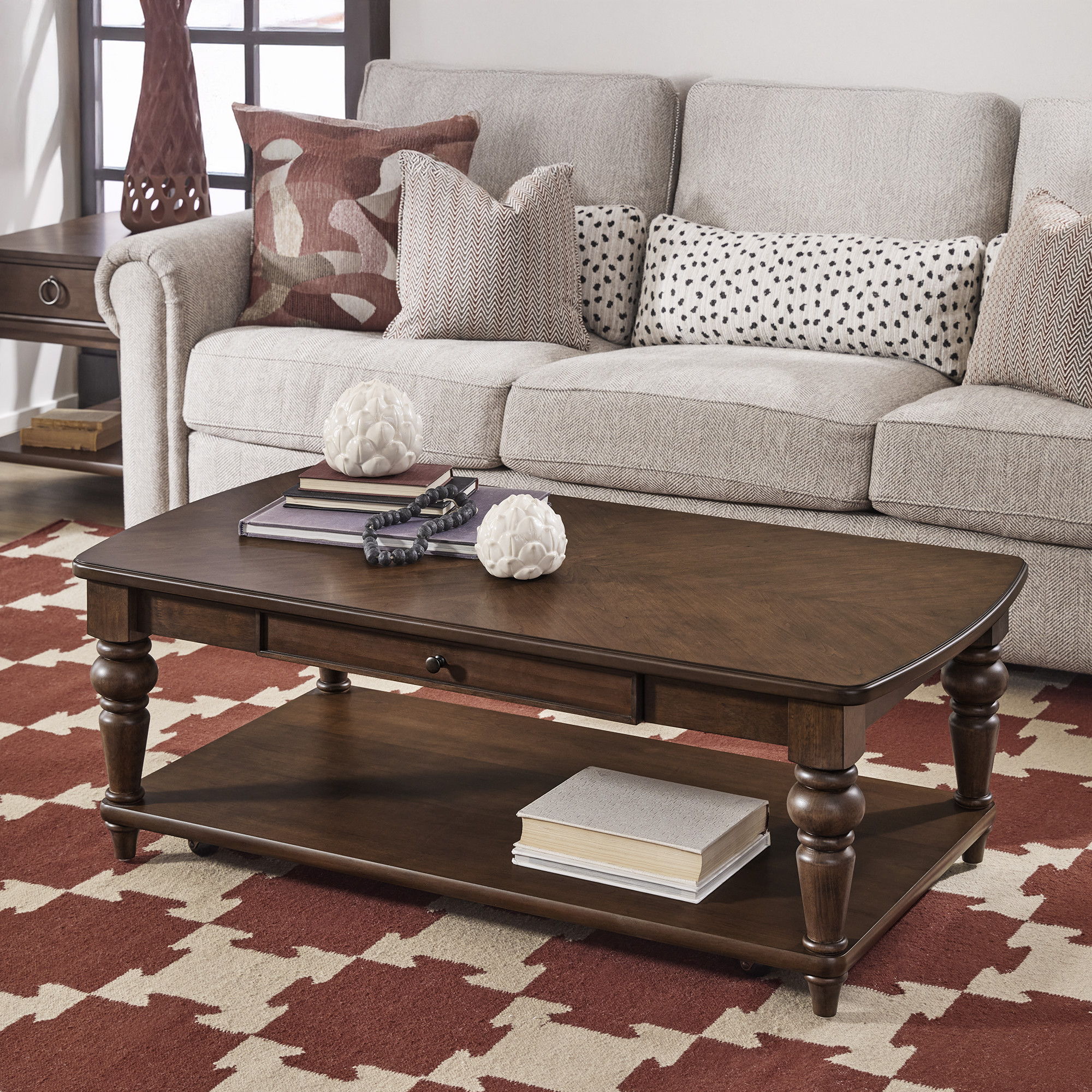 Bellevue - Rectangular Coffee Table With Casters, dark brown