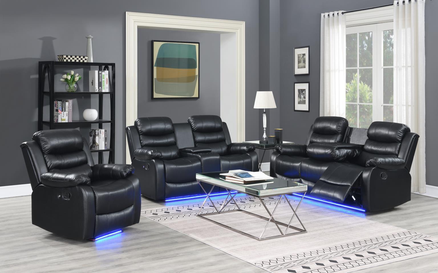 U154 - 2 Piece Living Room Set (Motion Sofa & Motion Loveseat) - Black