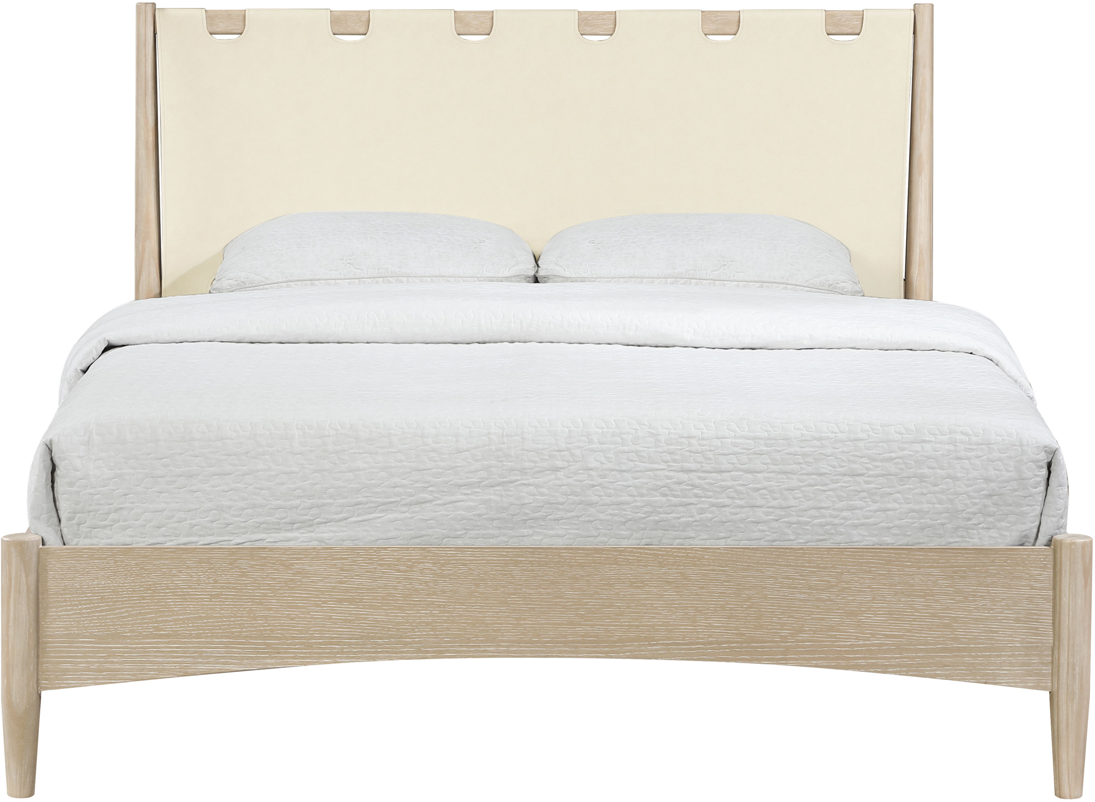 Santos - Vegan Leather Headboard And Wood Full Bed - Cream
