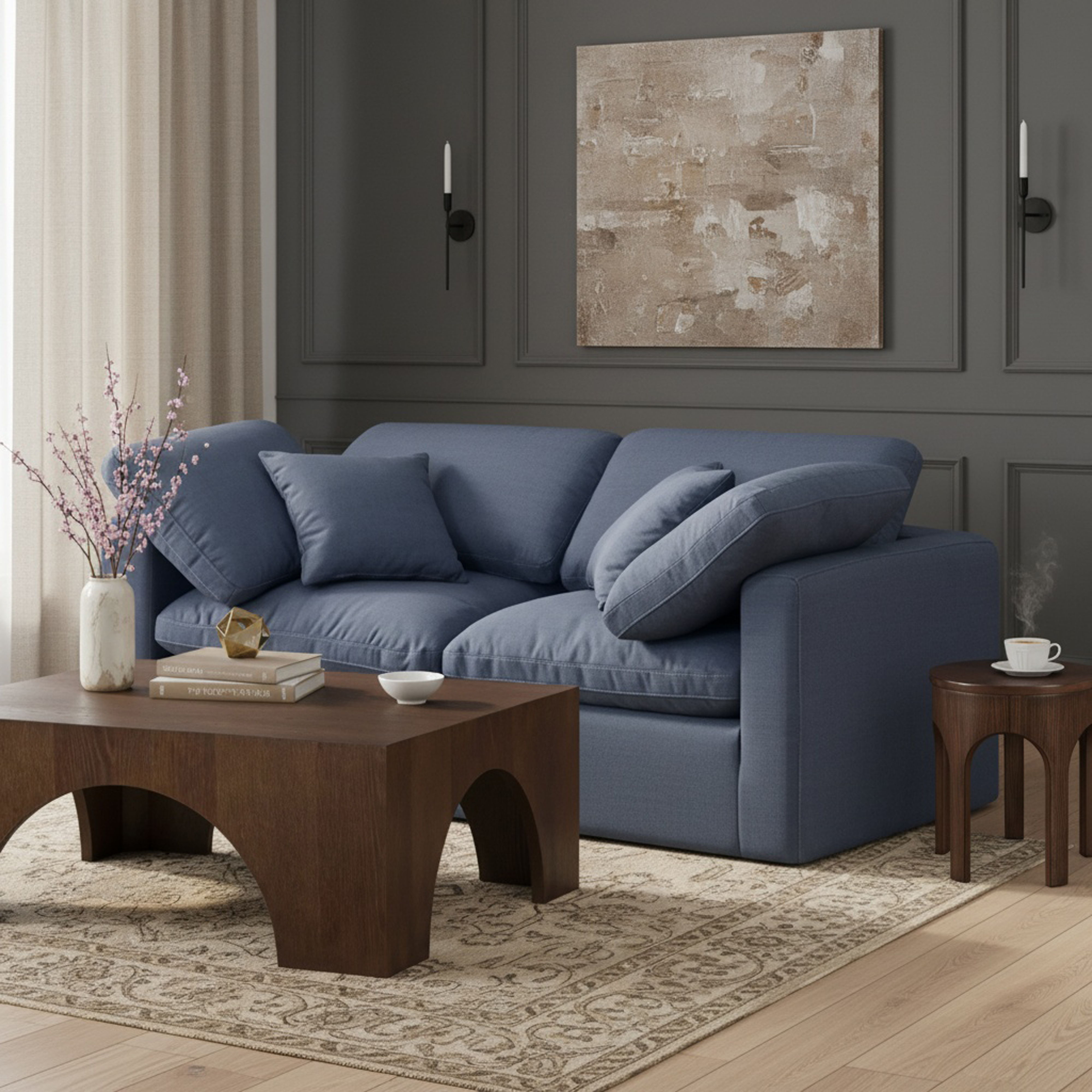 Indulge - Linen 2 Piece Modular Sofa - Navy