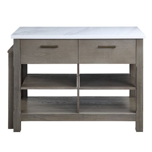 Feivel - Kitchen Island With Pull Out Table - Marble Top & Rustic Oak, dark gray, view 3