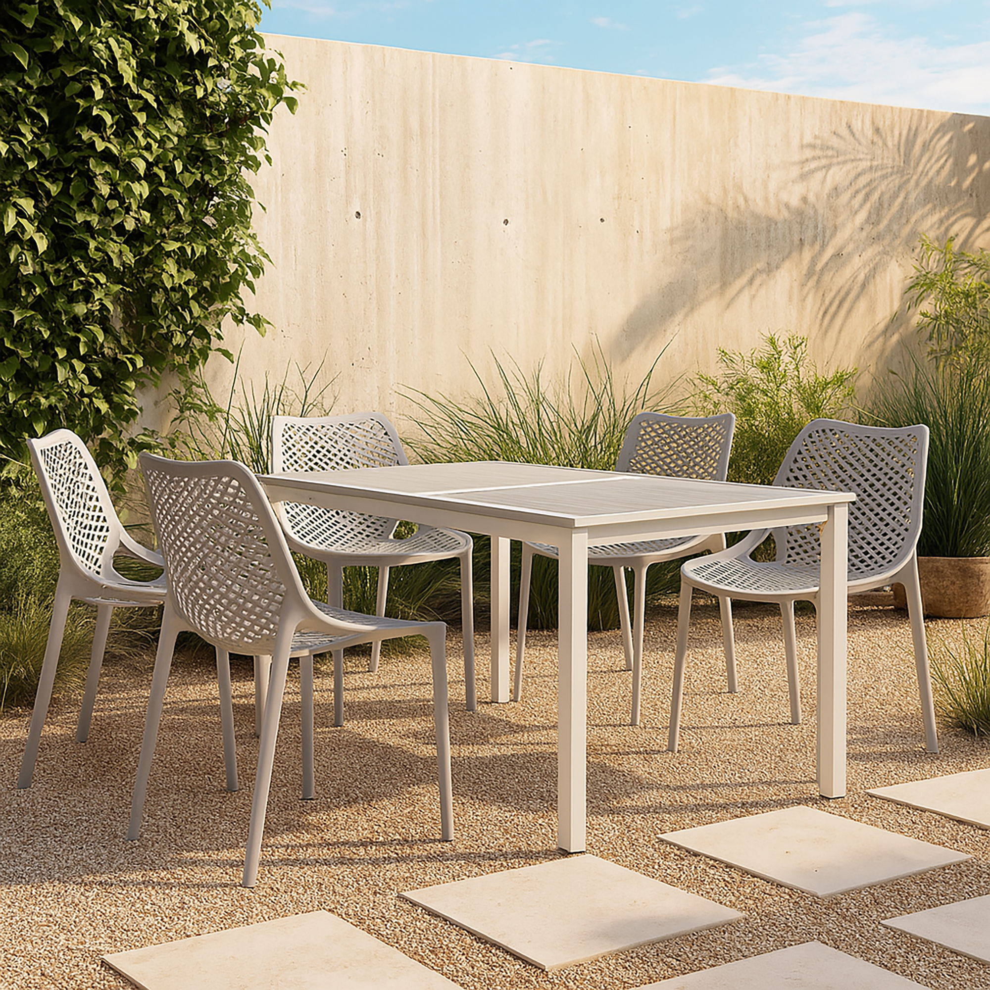 Mykonos - Plastic Outdoor Patio Dining Chair (Set of 4) - Gray