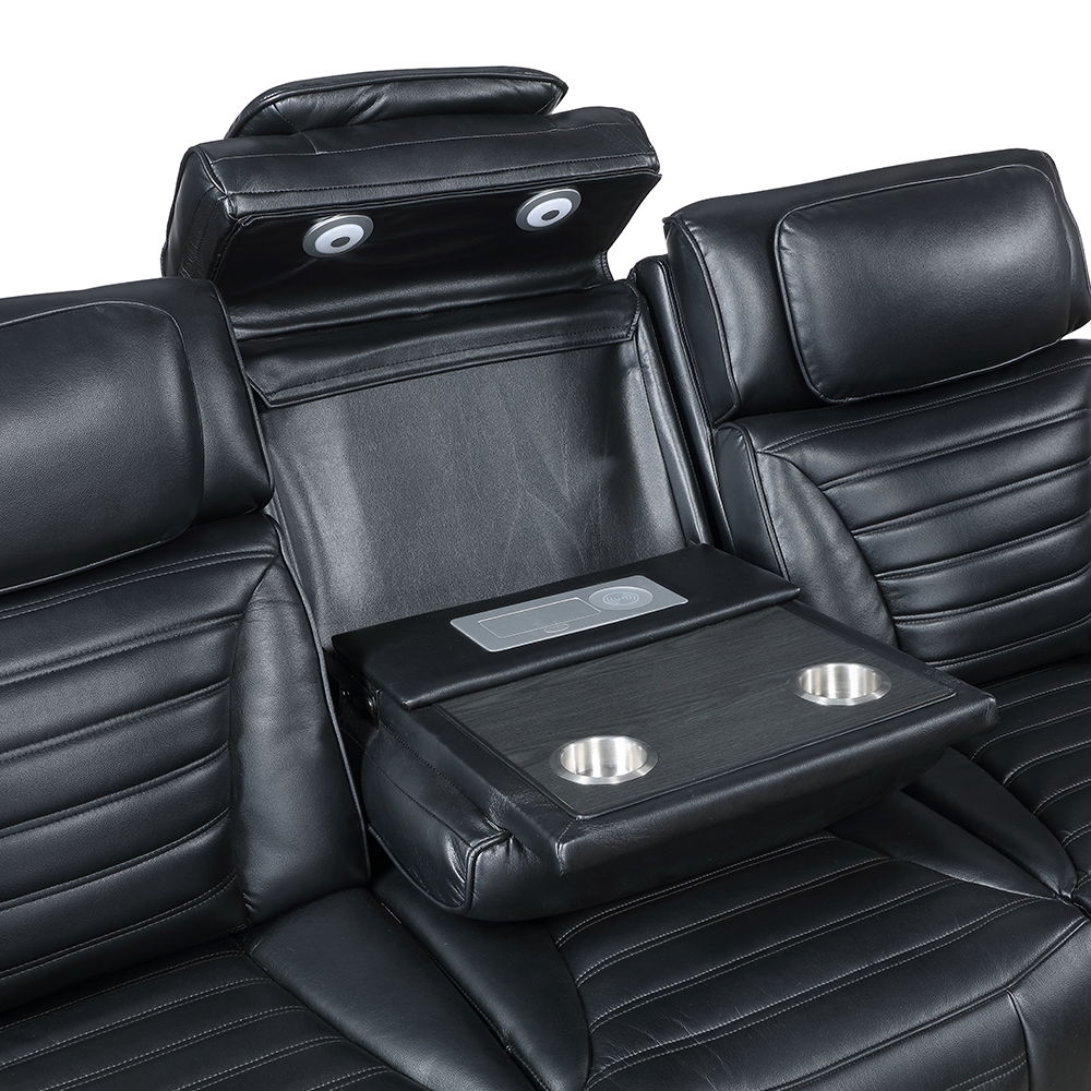 Ephron - Power Motion Sofa With Dropdown Table, Wireless Charging, Reading Light, Power Headrests & LED - Black, black, view 5