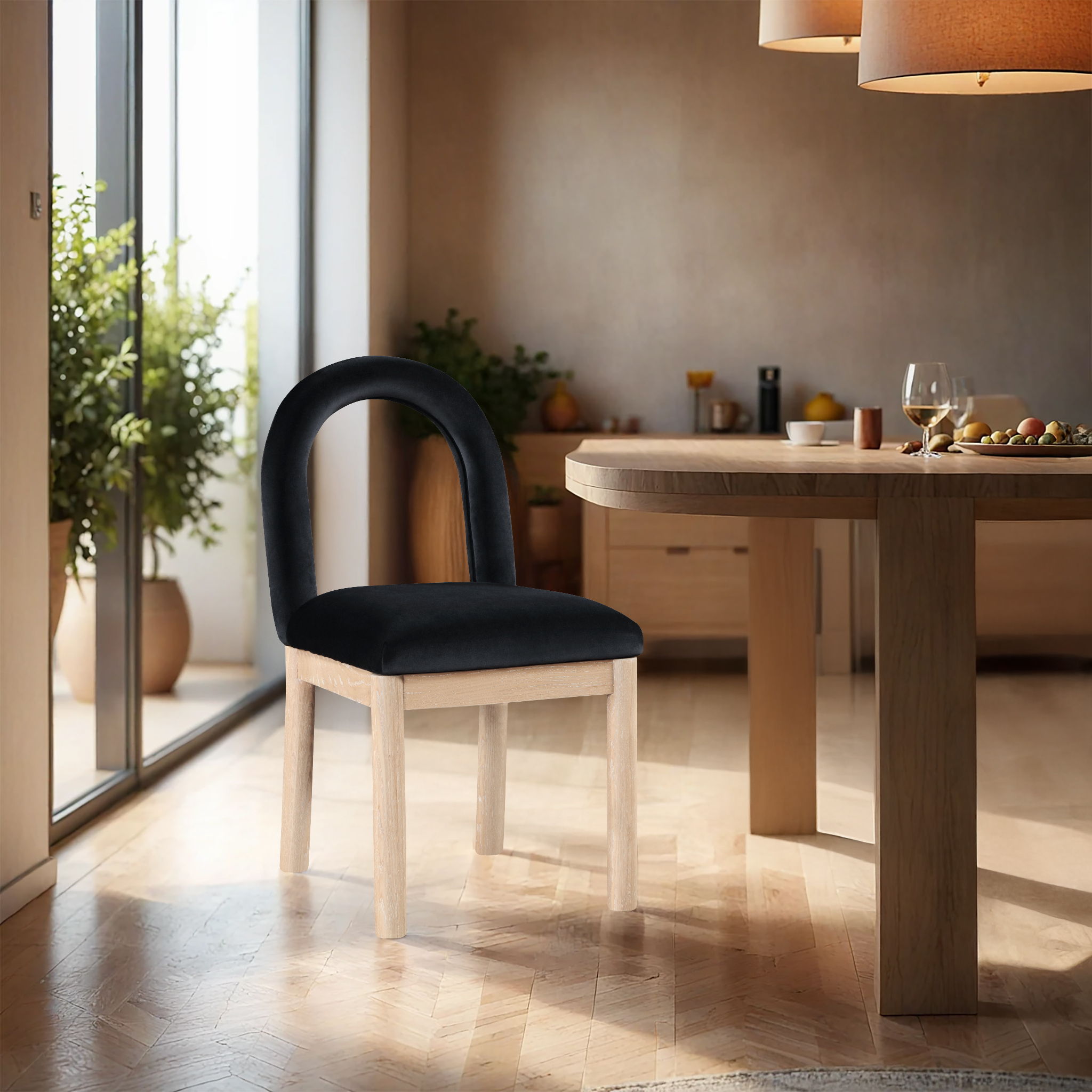 Conrad - Velvet Dining Chair With Natural Legs - Black