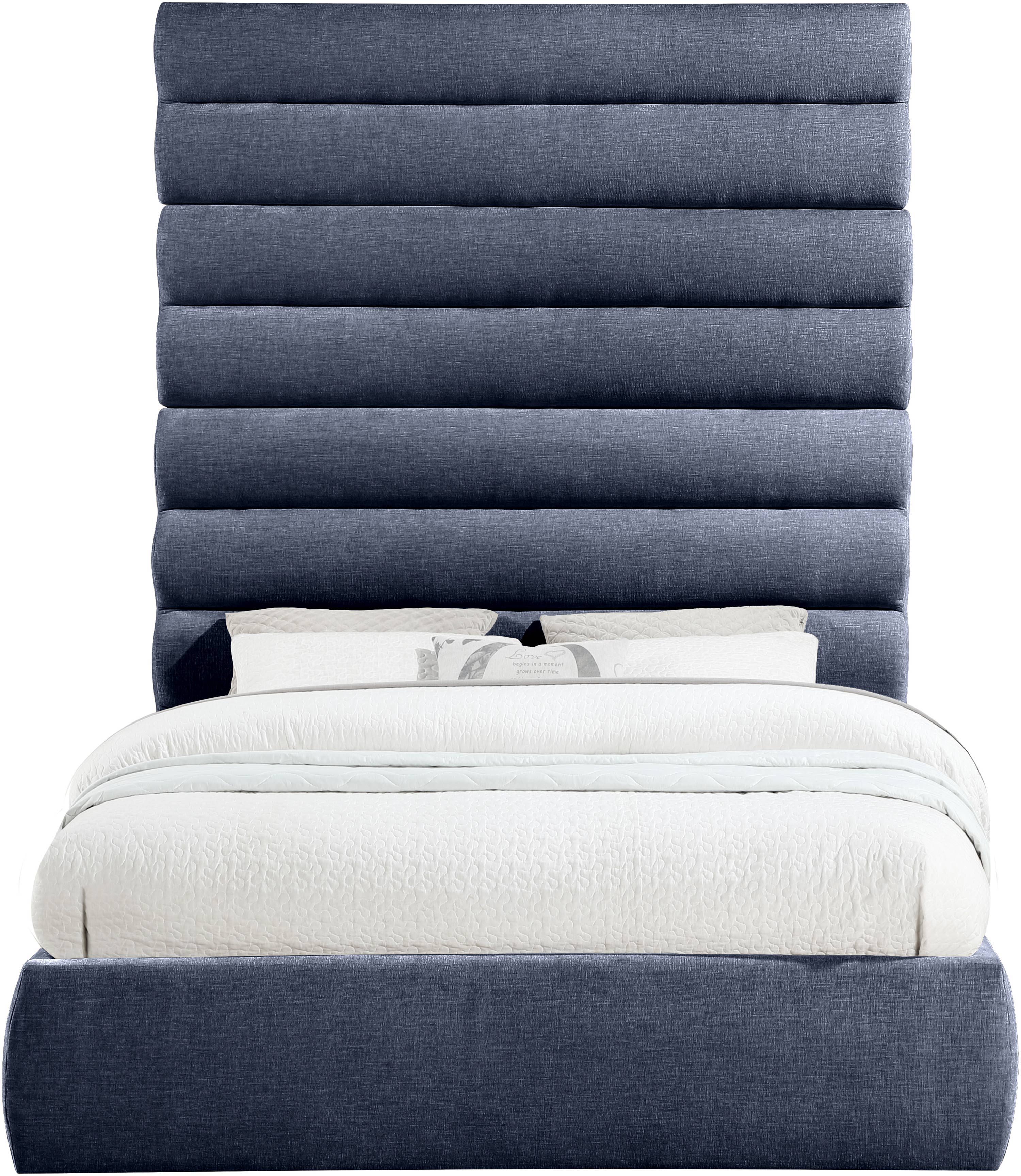 Adam - Chenille Fabric Queen Bed With 89" Headboard - Navy