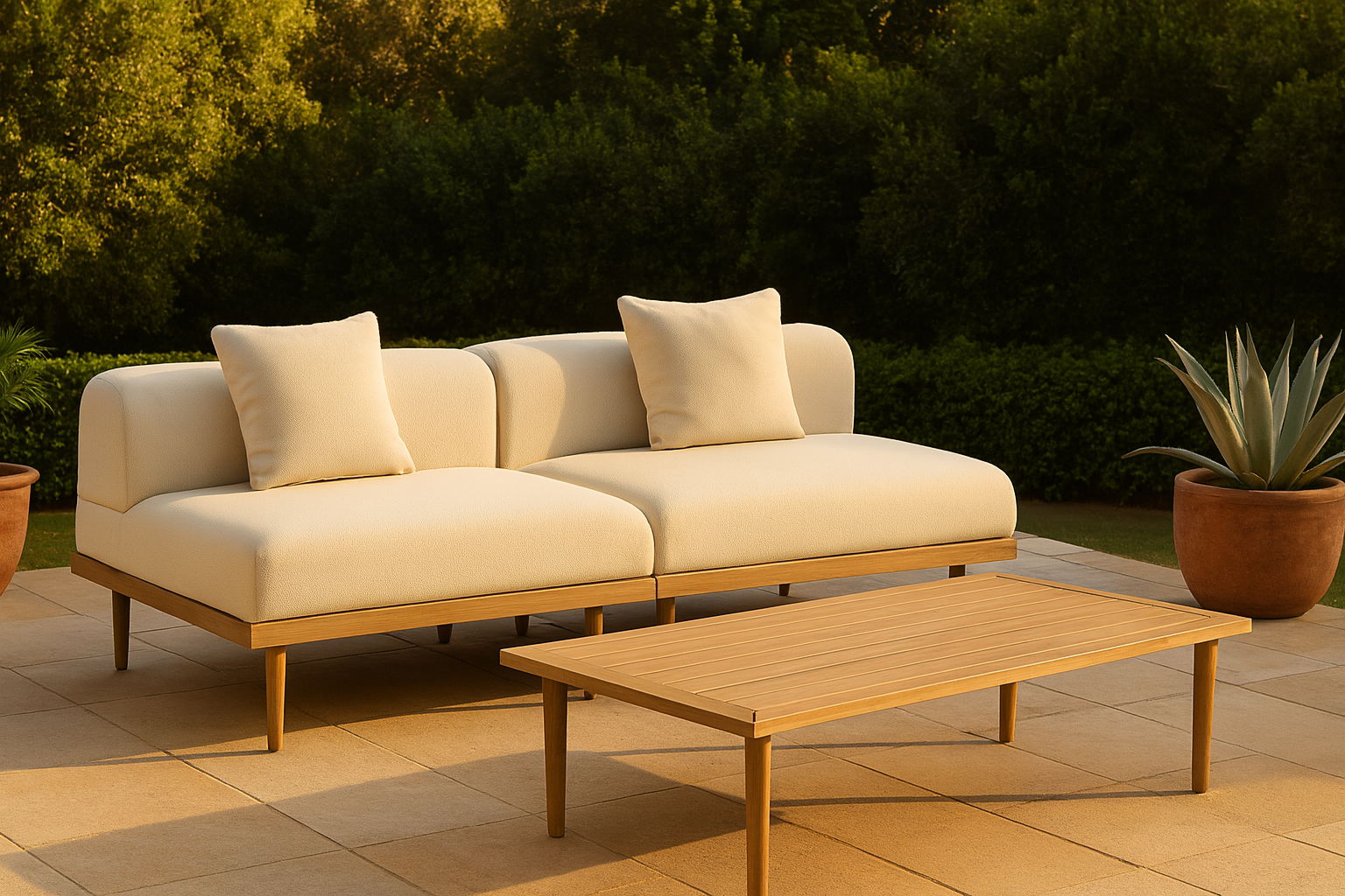 Laguna - 2 Piece 71" Upholstered Outdoor Patio Modular Loveseat - Cream