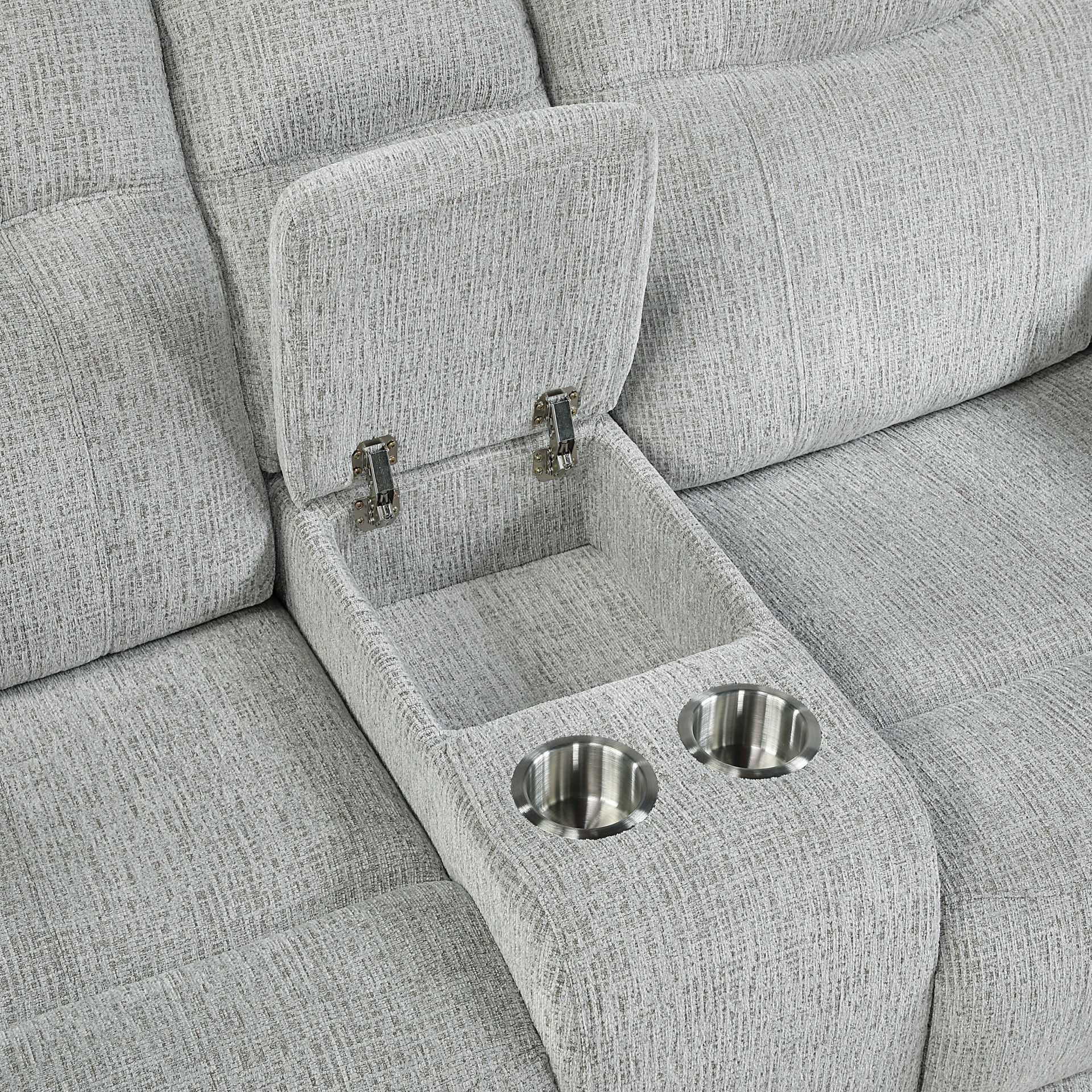 Chablis - Reclining Console Loveseat - Mist Gray, light gray, view 7