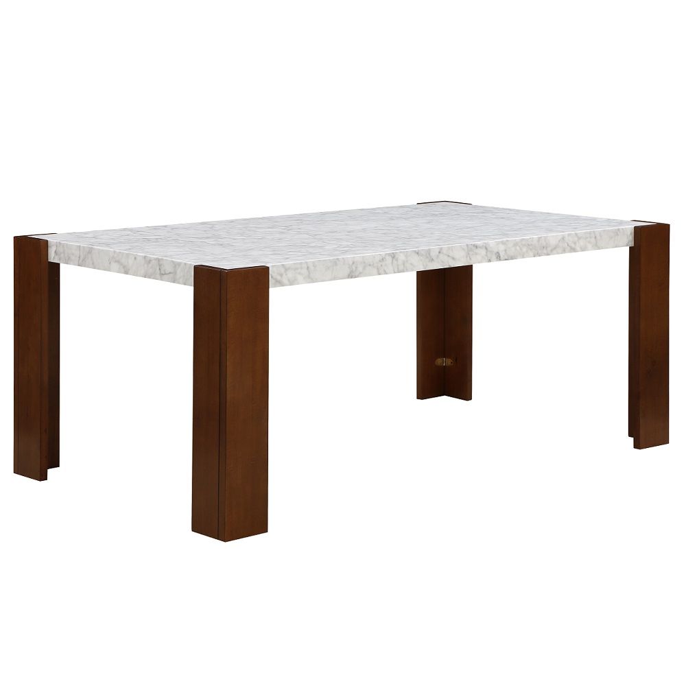 Hettie - Dining Table With Engineeed Stone Top - Engineered Stone Top & Brown, white