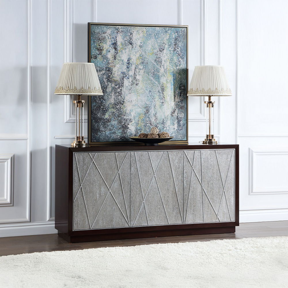 Geranio - Console Cabinet - Metallic Silver & Walnut, silver