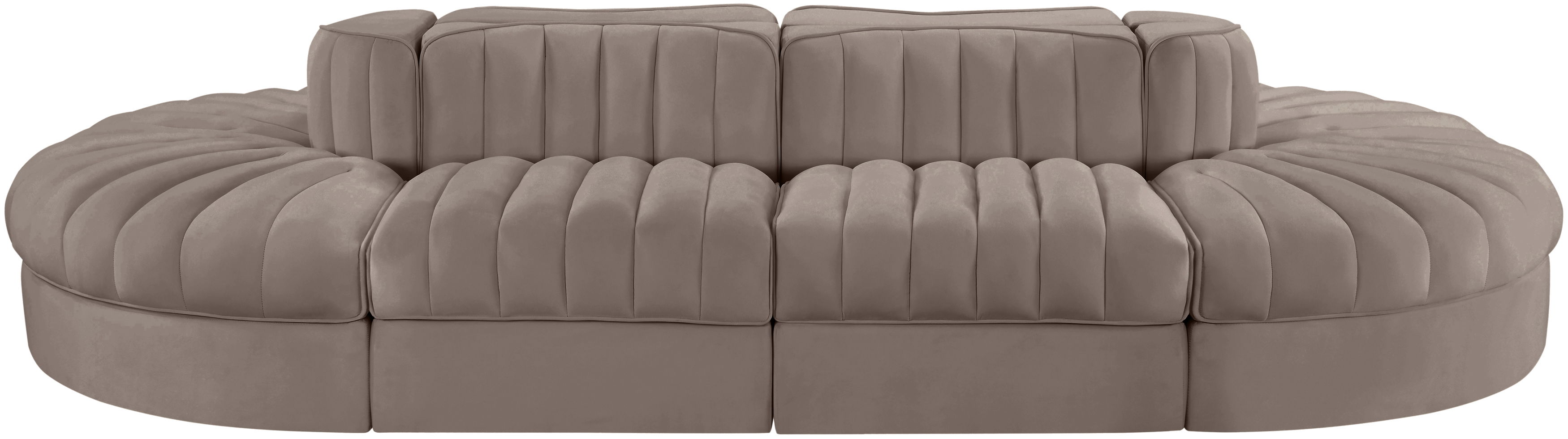 Rummi - Oval Velvet Performance Fabric Upholstered 8 Piece Modular Sectional - Taupe