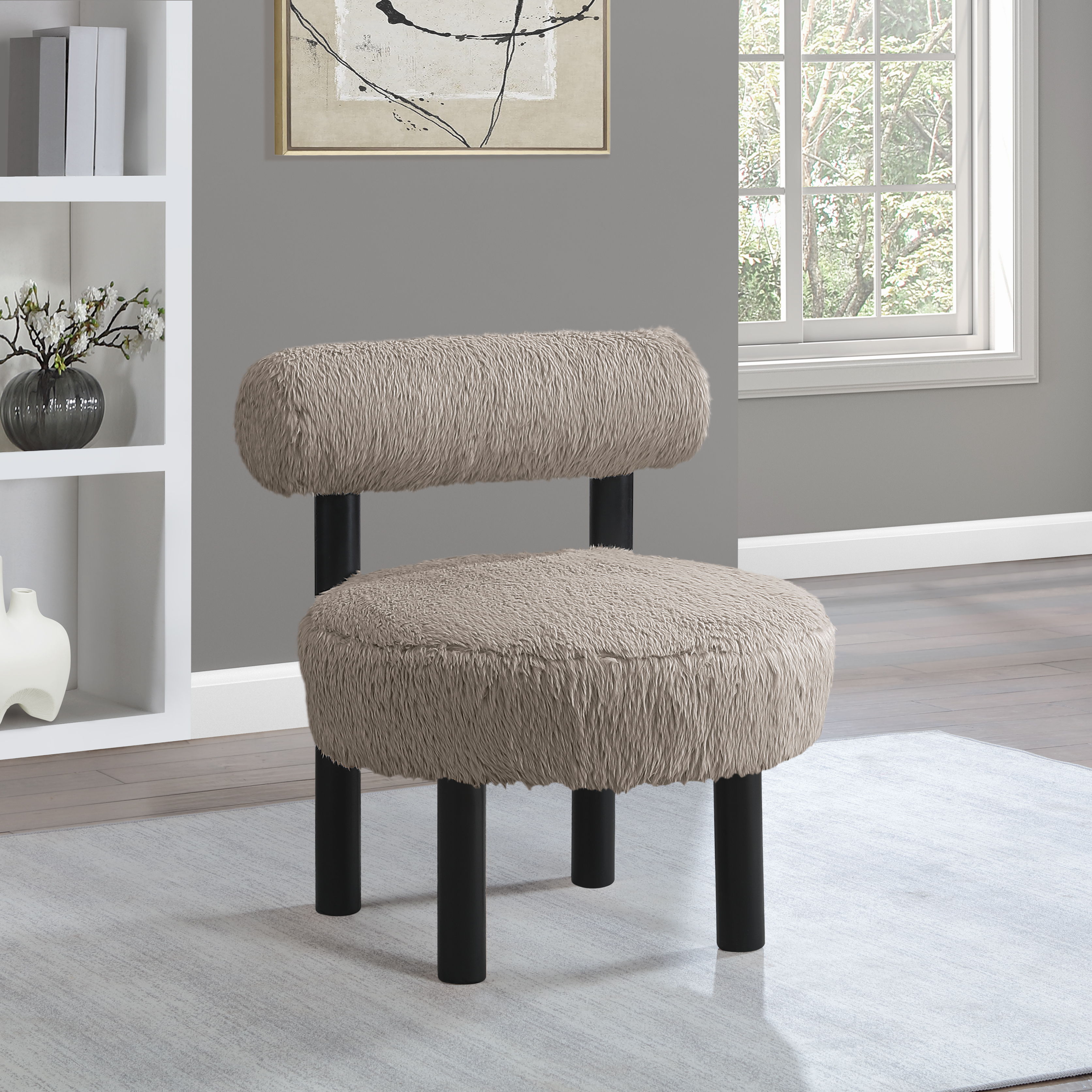Ambre - Vegan Shearling Fabric Upholstered Accent Chair - Beige