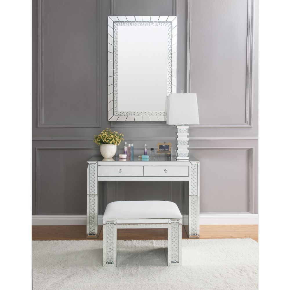 Nysa - Vanity Desk - Mirrored & Faux Crystals, silver