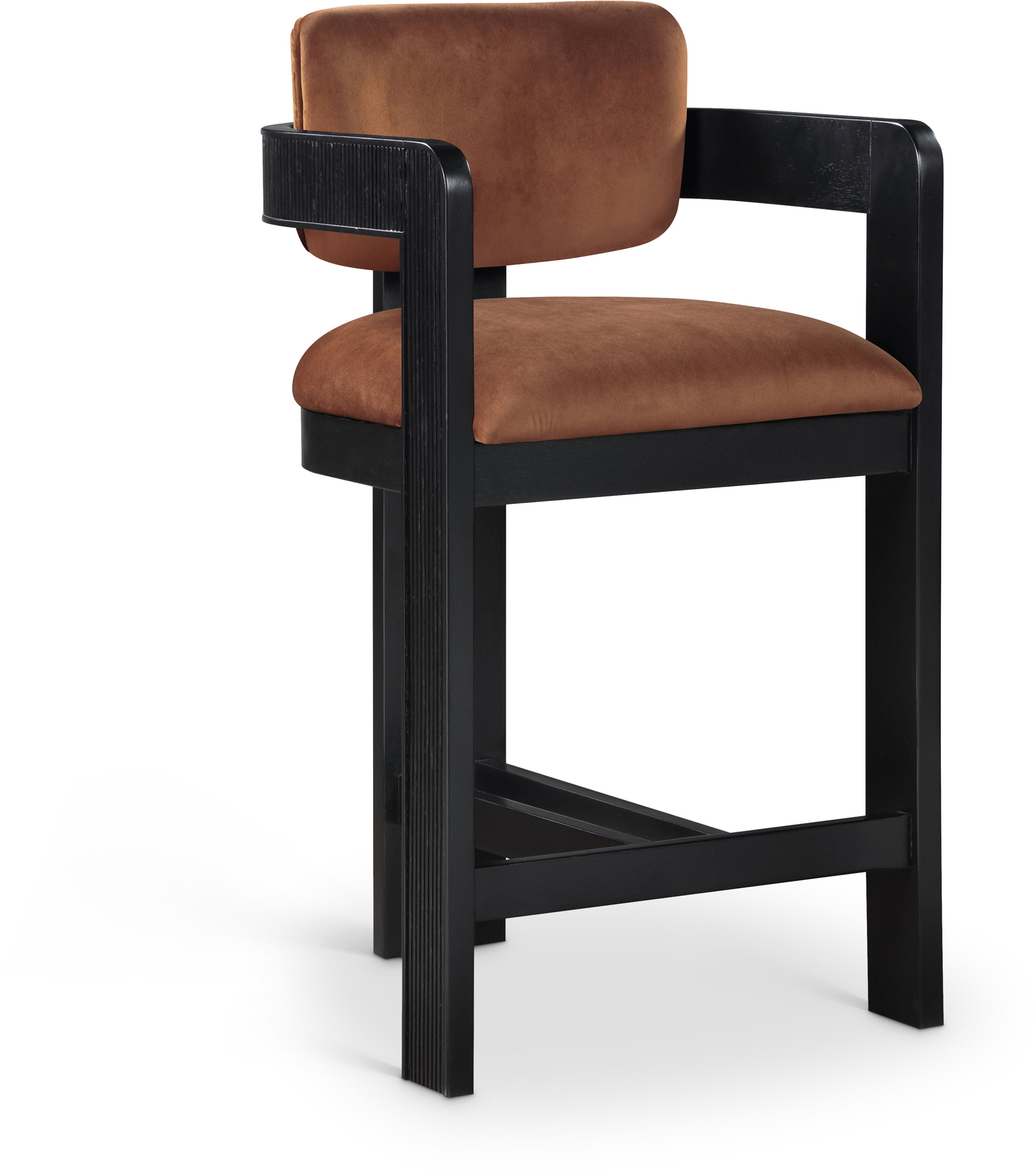 Sacha - Velvet Stool With Black Base - Cognac