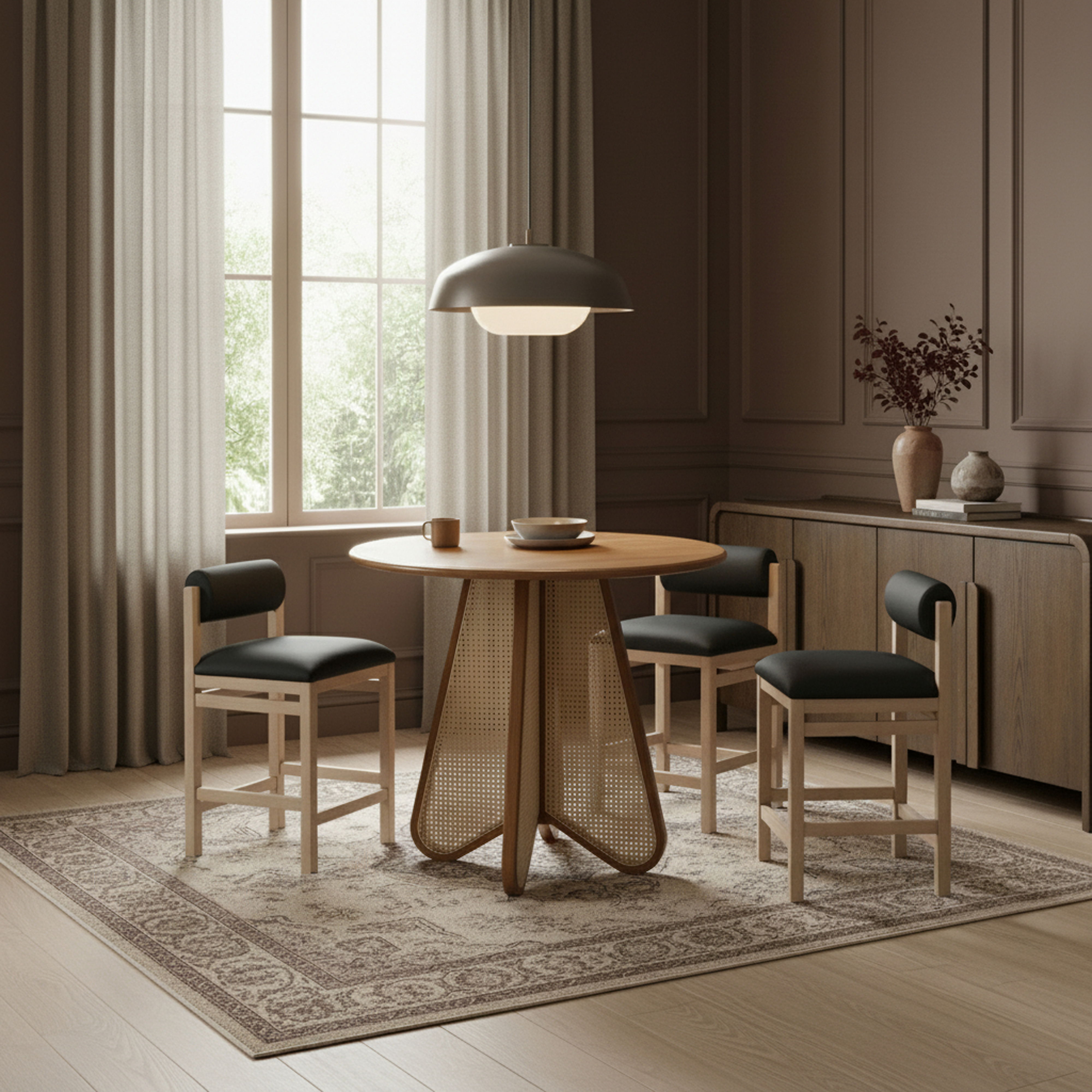 Butterfly - Solid Wood And Natural Cane Counter Height Table - Brown / Natural