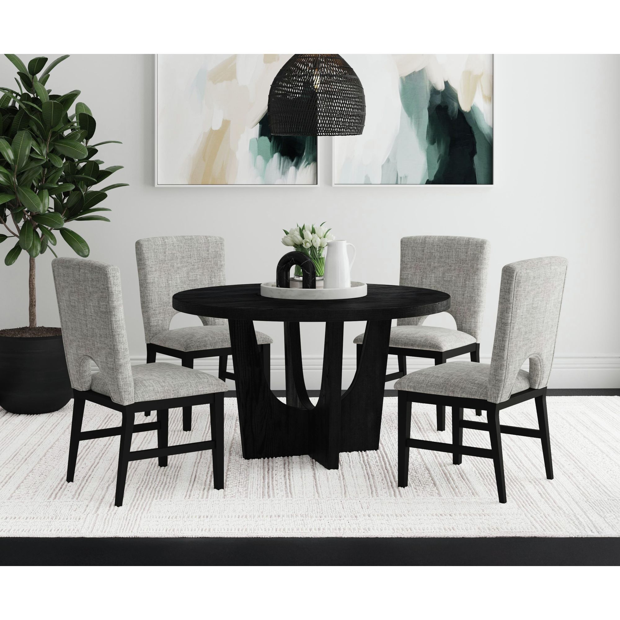 Oregon - Round Dining Table With Wood Top - Black