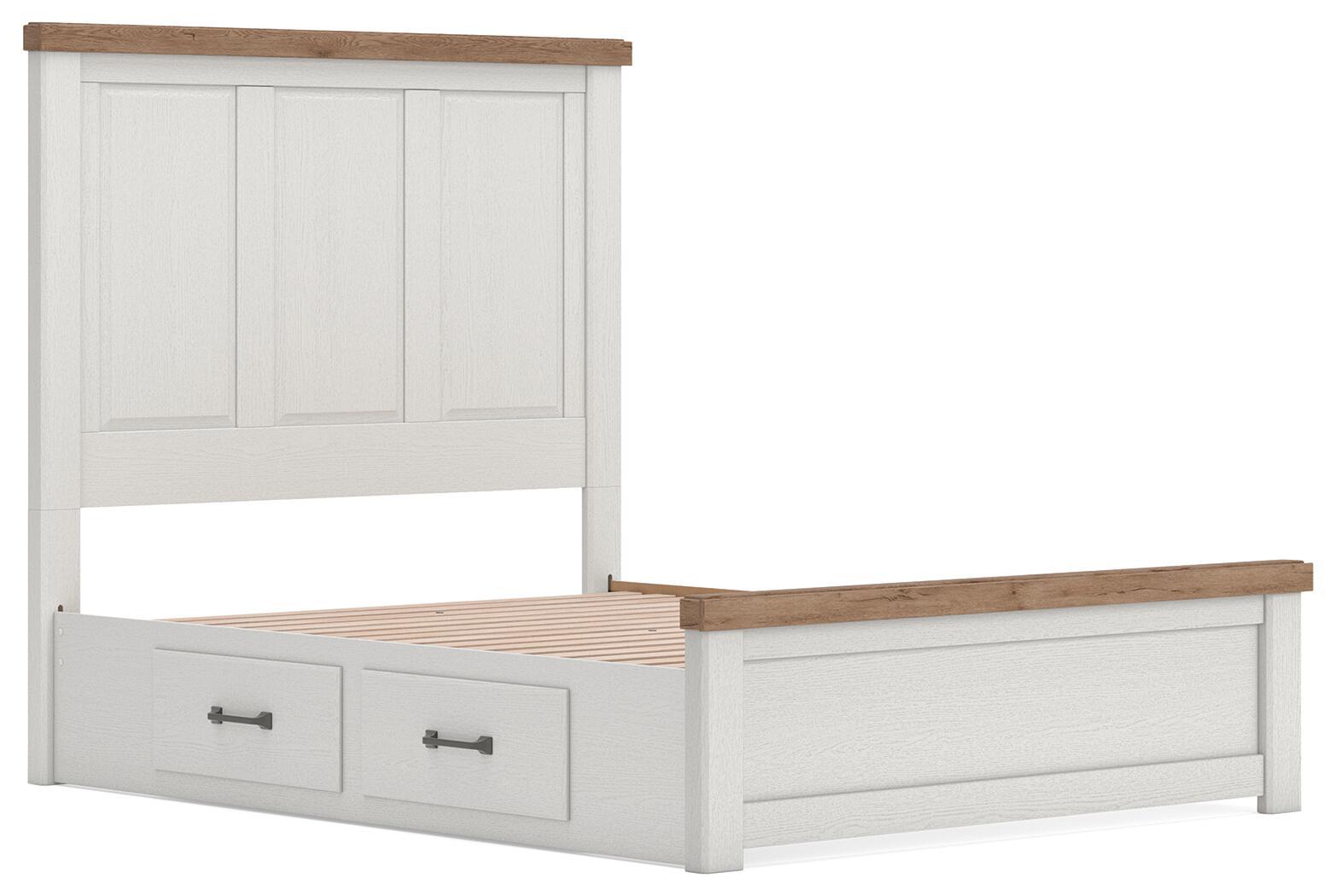 Ashley Furniture Savonport - Queen Panel Bed With Under Bed Storage Unit - White / Brown - Image 5