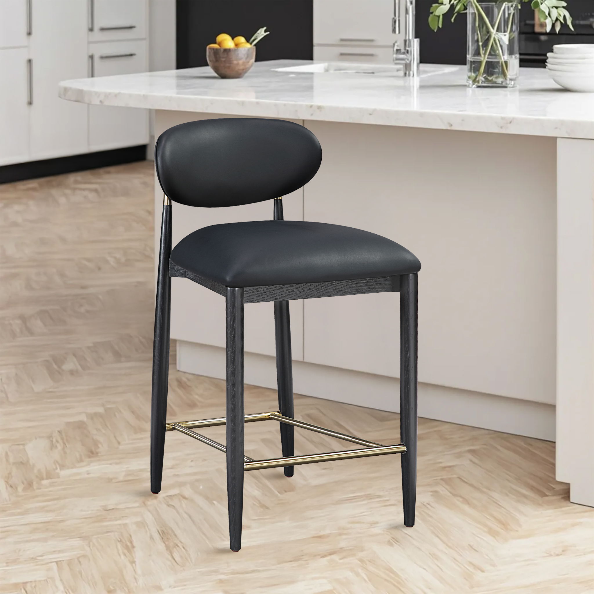 Riccio - Vegan Leather Upholstered Stool - Black