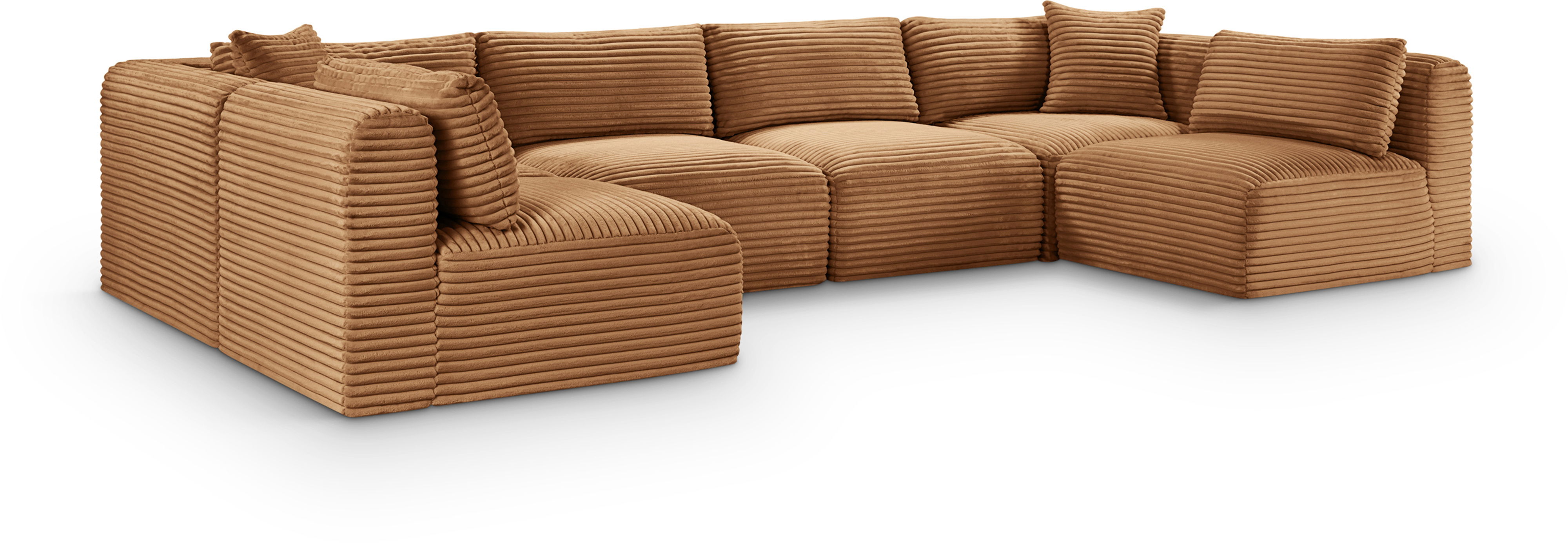 Shaggy - 6 Piece Modular U-Shaped Armless Sectional - Saddle