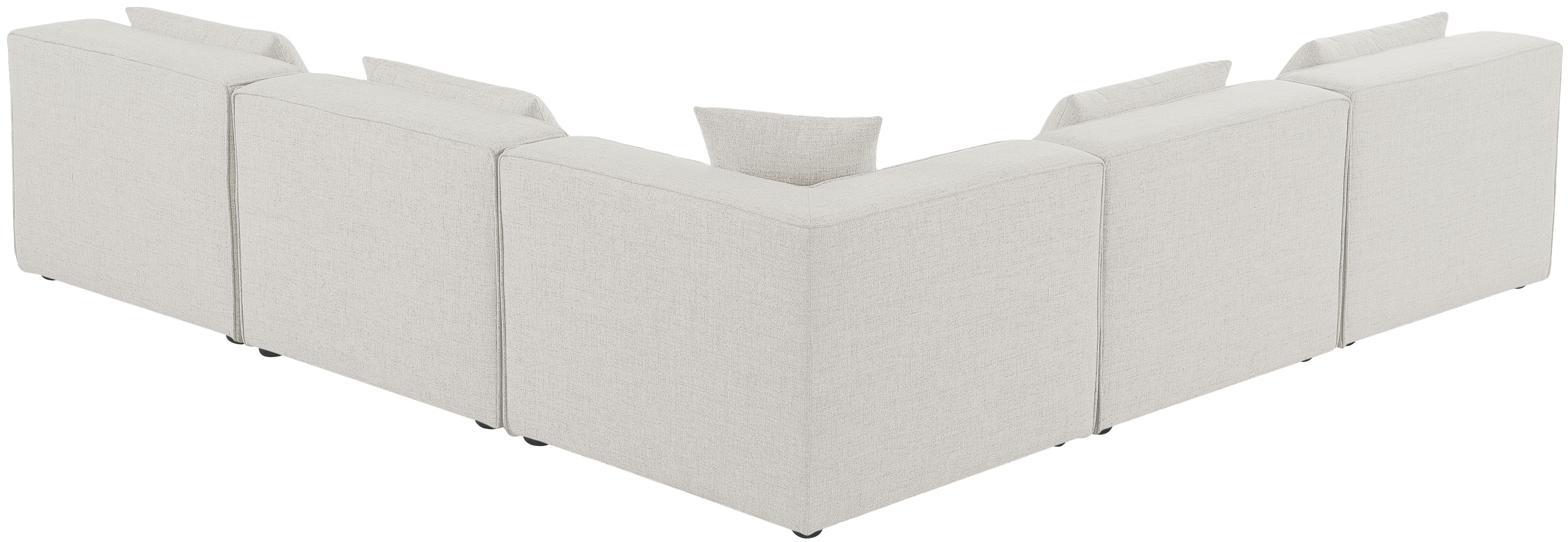 Cube - Linen 5 Piece Modular Corner Armless Sectional - Cream