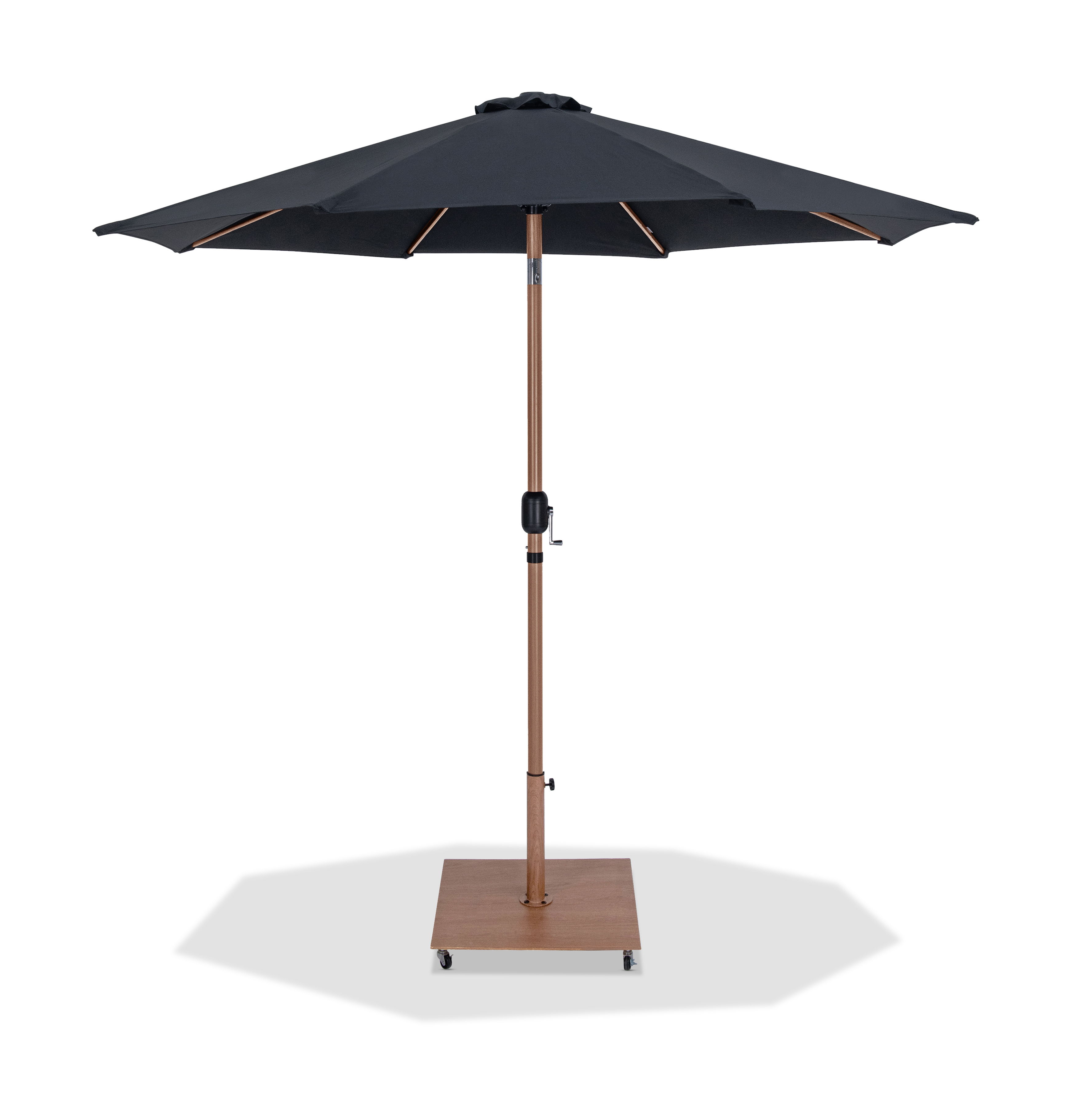 Fiji - Aluminum Patio Umbrella With Square Teak Base - Black